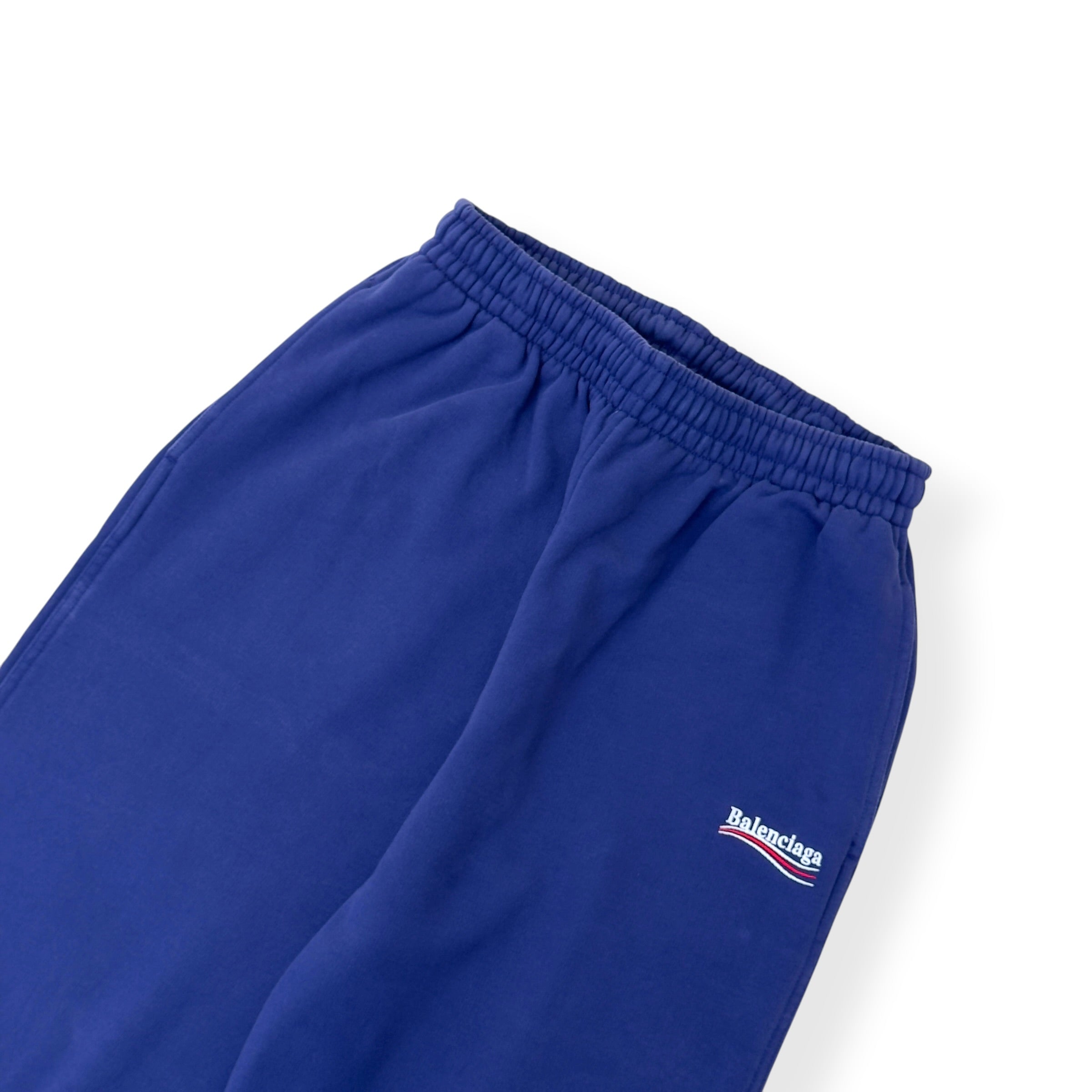 BALENCIAGA OVERSIZED POLITICAL LOGO SWEATPANTS BLUE XS