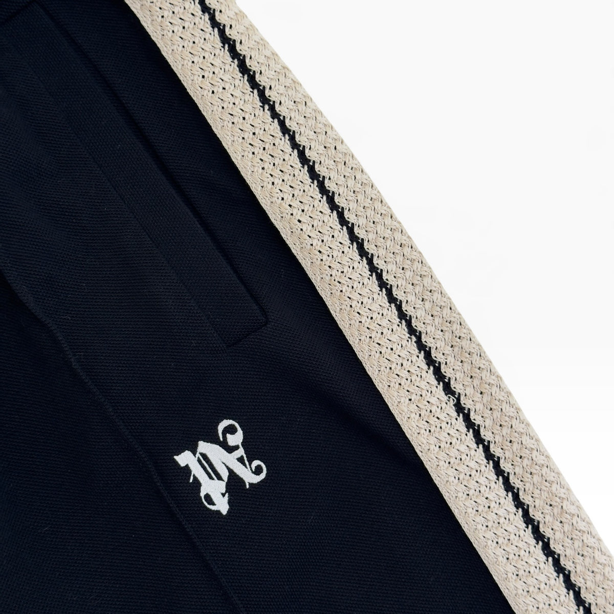 PALM ANGELS MONOGRAM PIQUET TRACK PANTS BLACK / BEIGE M