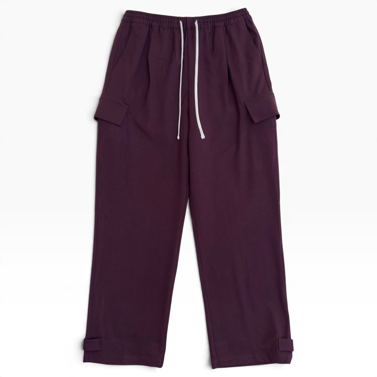 THE COUTURE CLUB PLEATED WIDE LEG CARGO TROUSERS BURGUNDY M