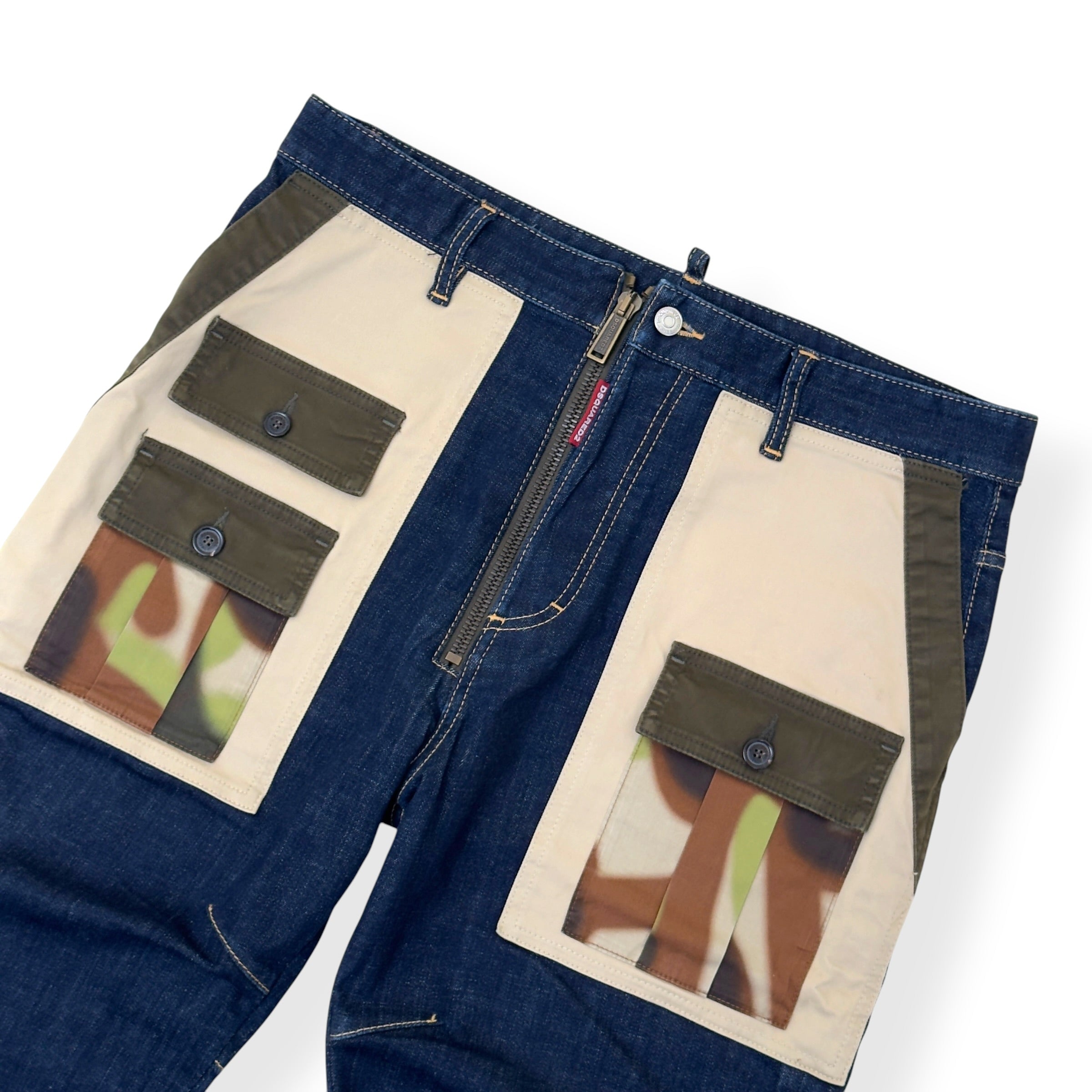 DSQUARED2 CROPPED CAMO MULTI POCKET COMBAT DENIM JEANS BLUE 50 / L