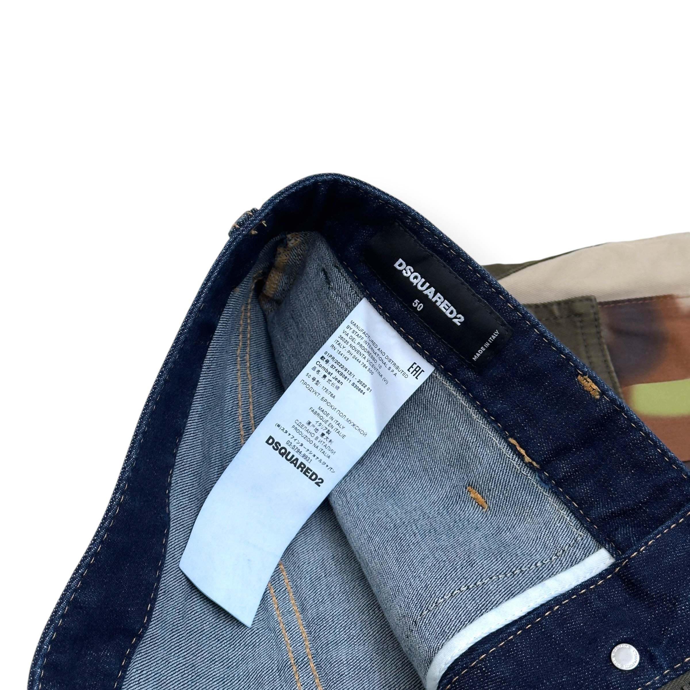 DSQUARED2 CROPPED CAMO MULTI POCKET COMBAT DENIM JEANS BLUE 50 / L