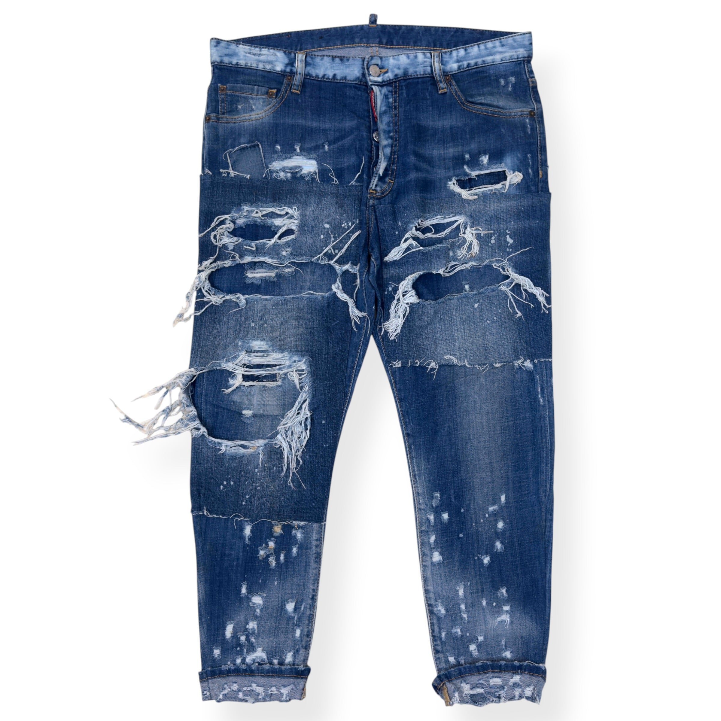 DSQUARED2 CROPPED DISTRESSED DENIM JEANS BLUE 50 / L