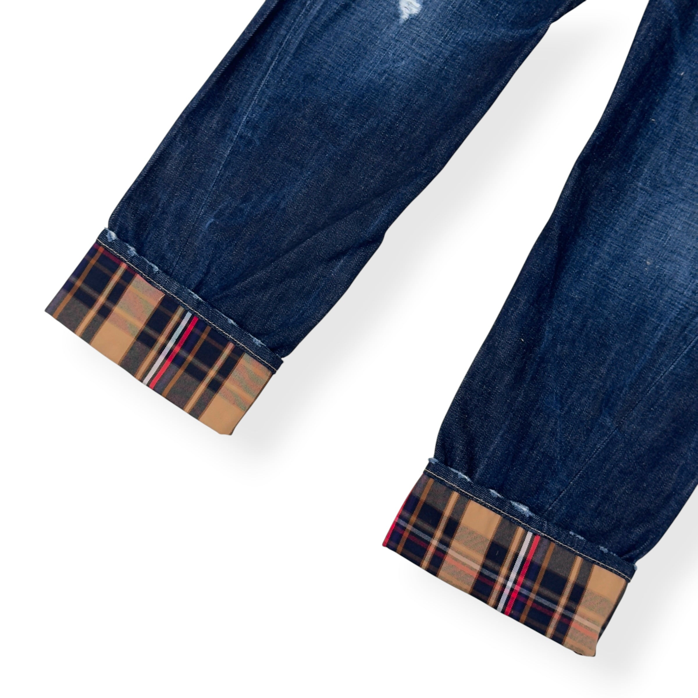 DSQUARED2 CROPPED TARTAN CUFF DENIM JEANS BLUE 46 / S