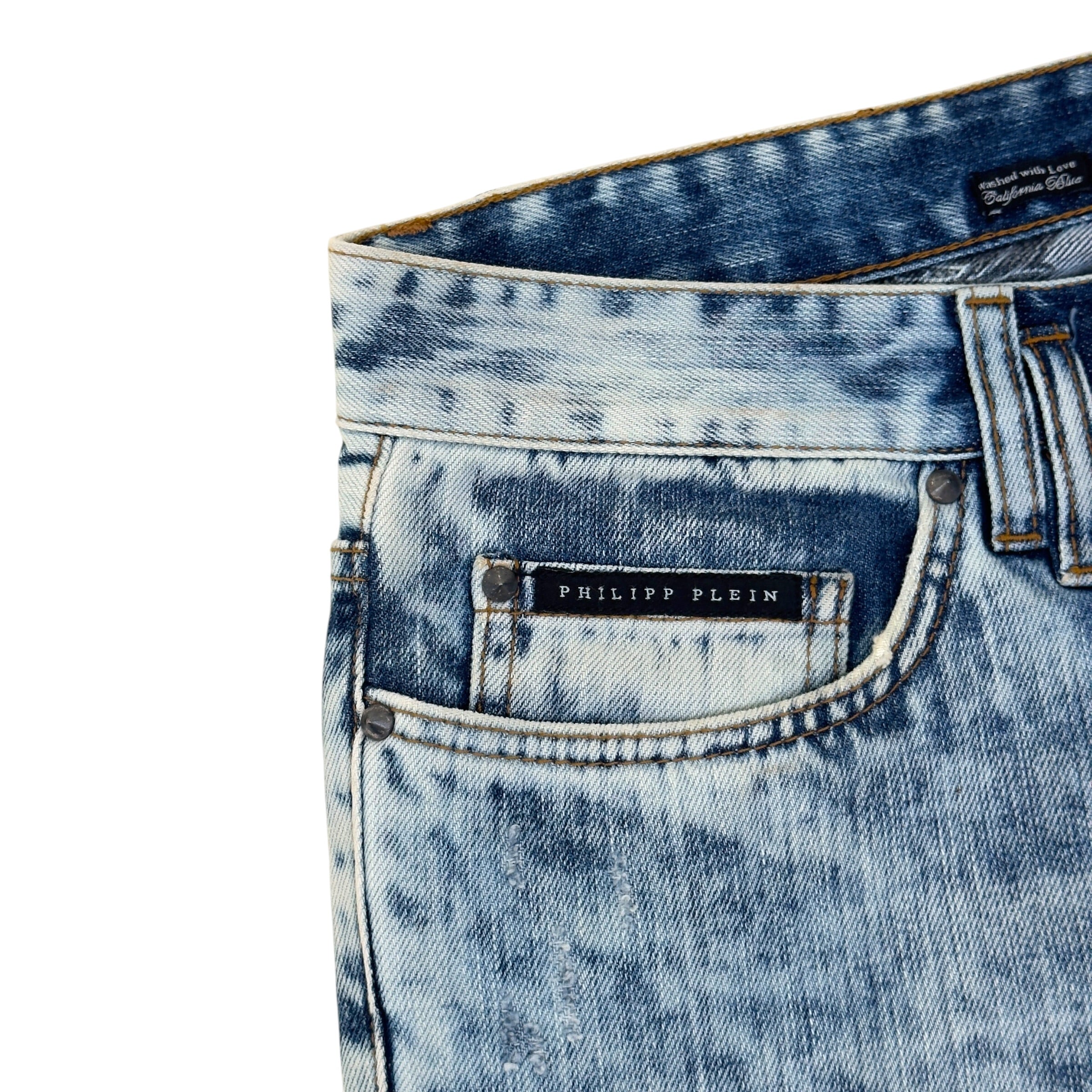 PHILIPP PLEIN ILLEGAL FIGHT CLUB STRAIGHT CUT DENIM JEANS CALIFORNIA BLUE L