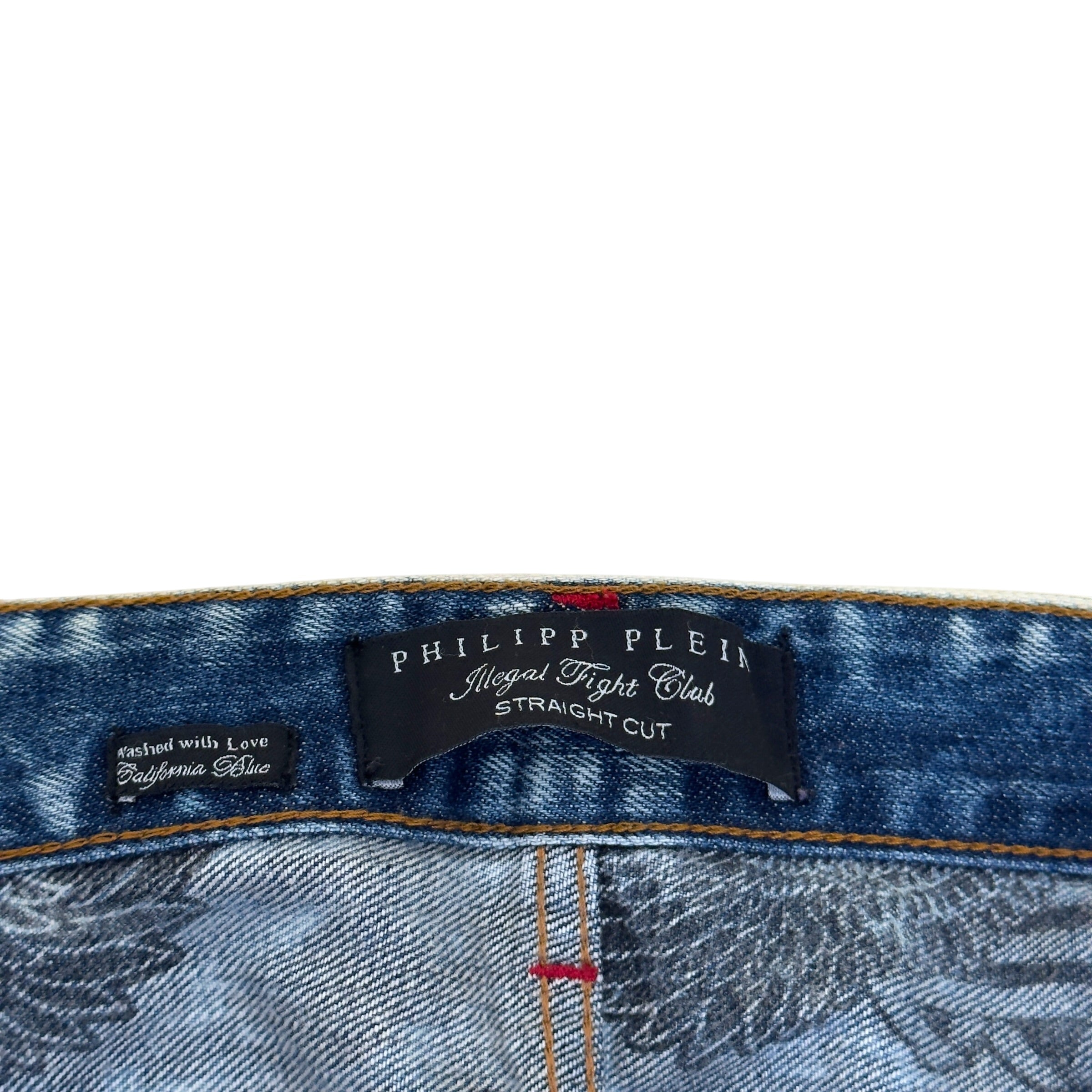 PHILIPP PLEIN ILLEGAL FIGHT CLUB STRAIGHT CUT DENIM JEANS CALIFORNIA BLUE L