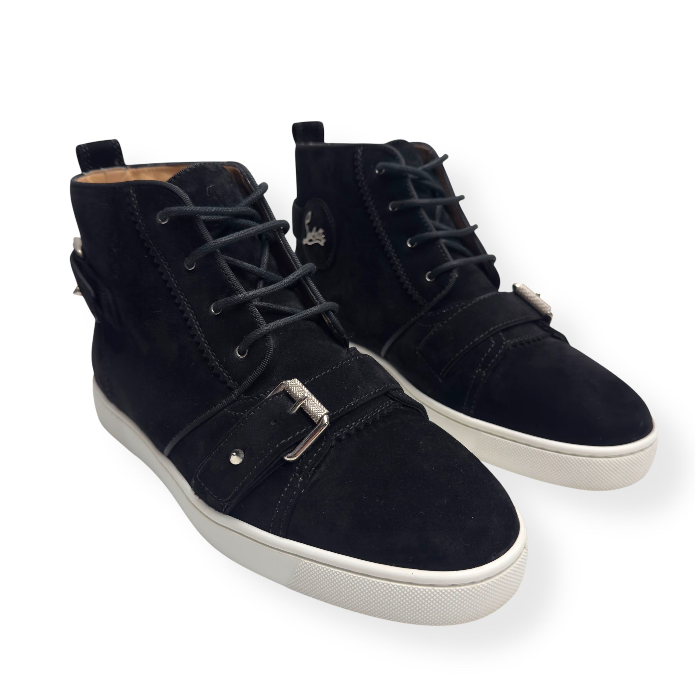 CHRISTIAN LOUBOUTIN NONO STRAP FLAT SUEDE SNEAKER BLACK 40.5 / UK6.5