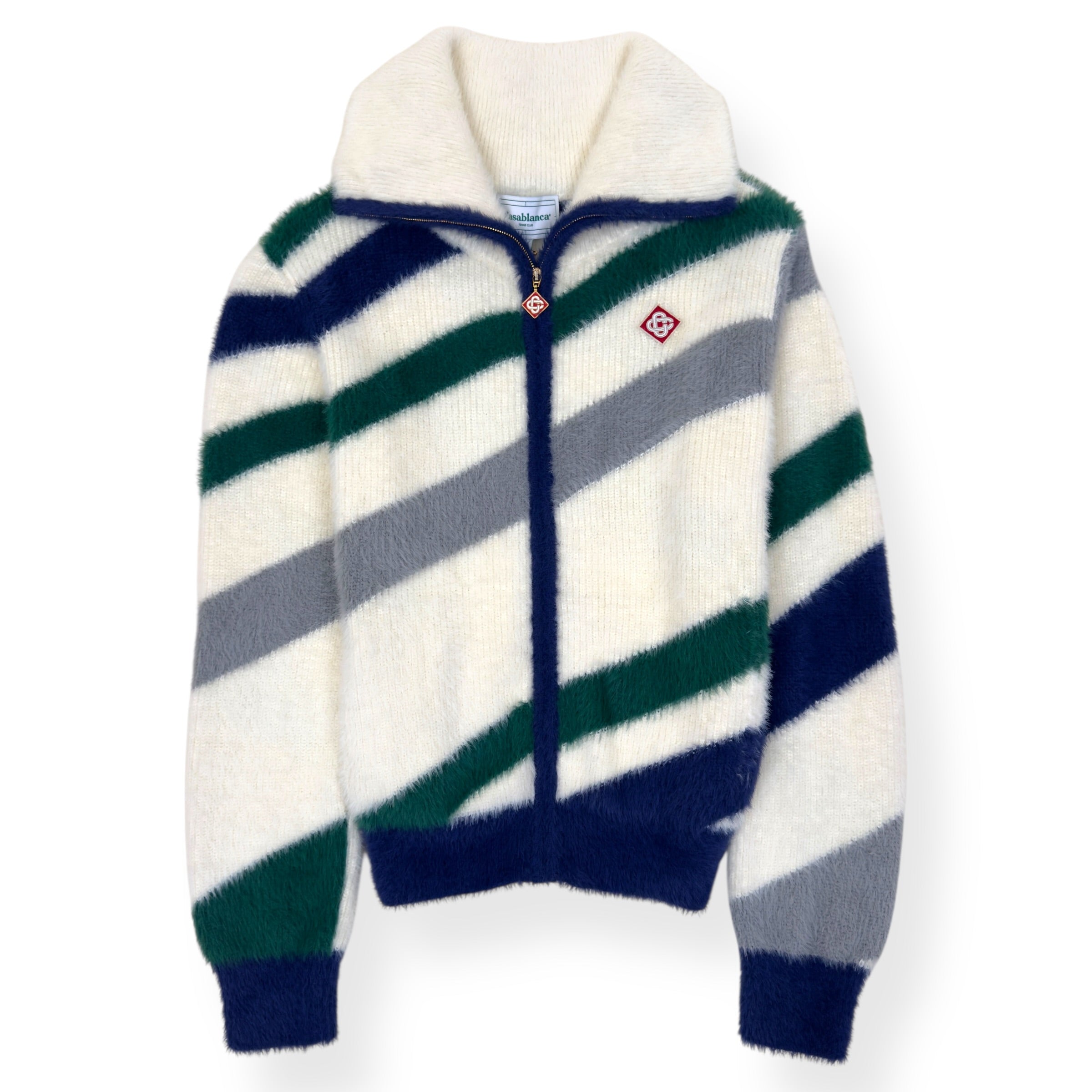 CASABLANCA FURRY STRIPED ZIP-UP JUMPER WHITE M