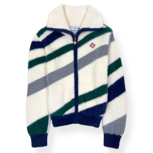 CASABLANCA FURRY STRIPED ZIP-UP JUMPER WHITE M