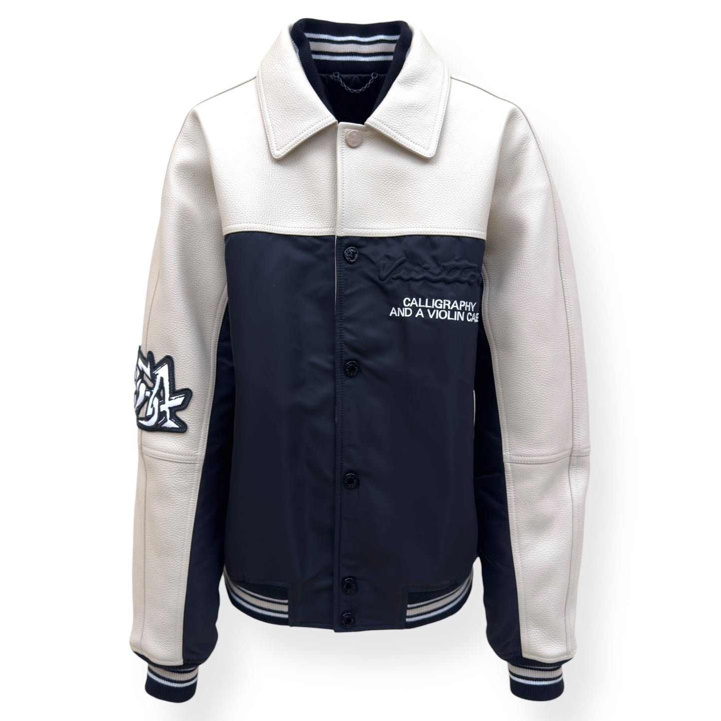 LOUIS VUITTON CALLIGRAPHY LEATHER / NYLON JACKT CREAM / NAVY 50 / L