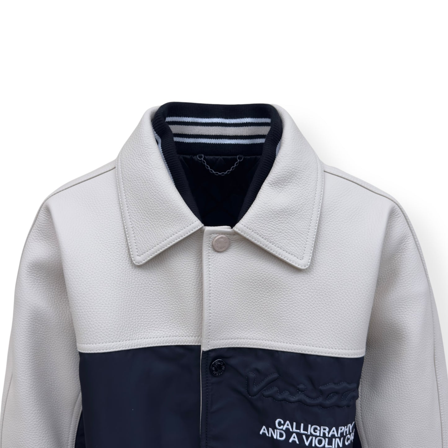 LOUIS VUITTON CALLIGRAPHY LEATHER / NYLON JACKT CREAM / NAVY 50 / L