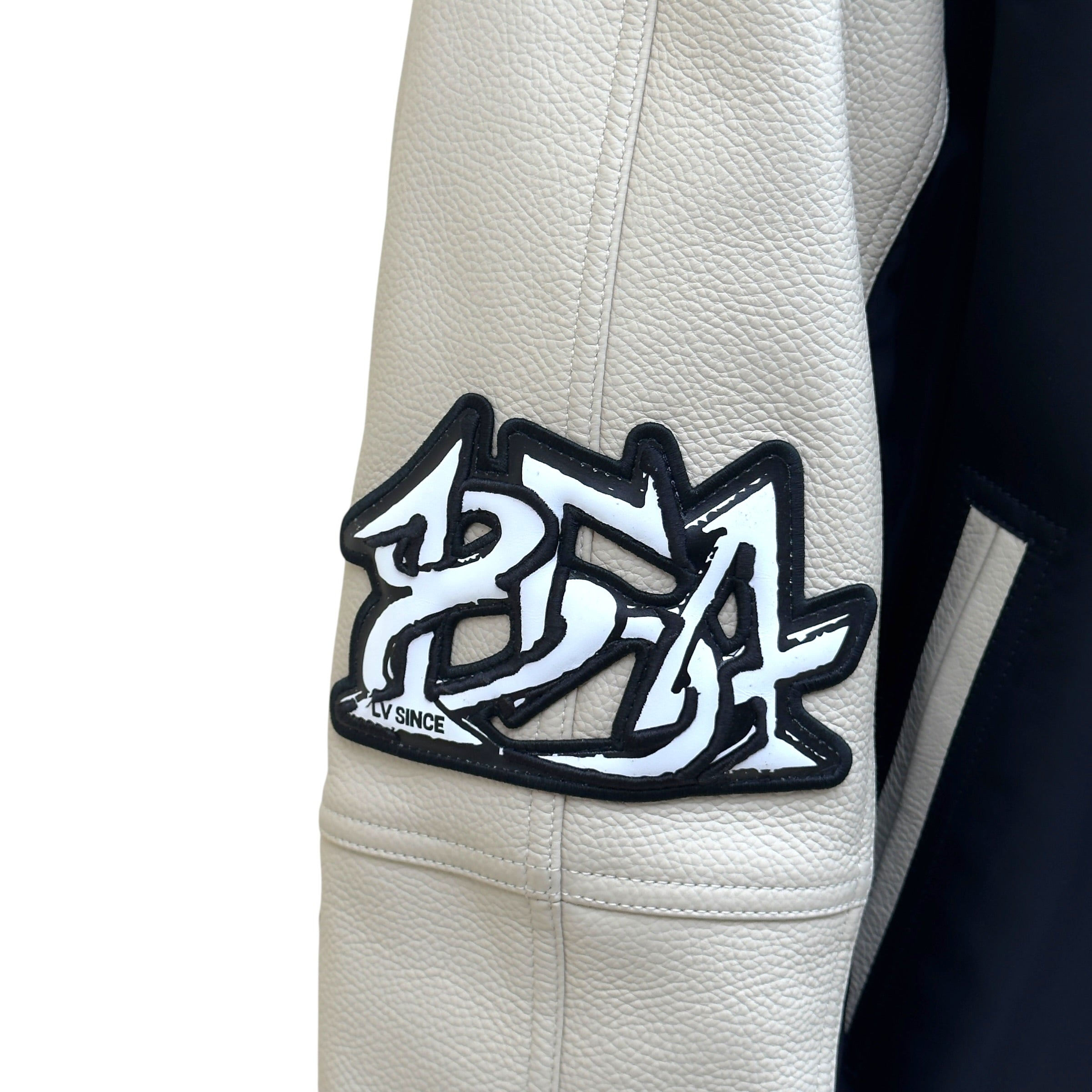 LOUIS VUITTON CALLIGRAPHY LEATHER / NYLON JACKET CREAM / NAVY 50 / L