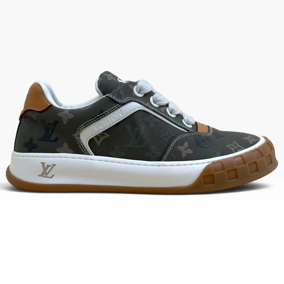 LOUIS VUITTON CANVAS MONOGRAM TILTED SNEAKER KHAKI UK10