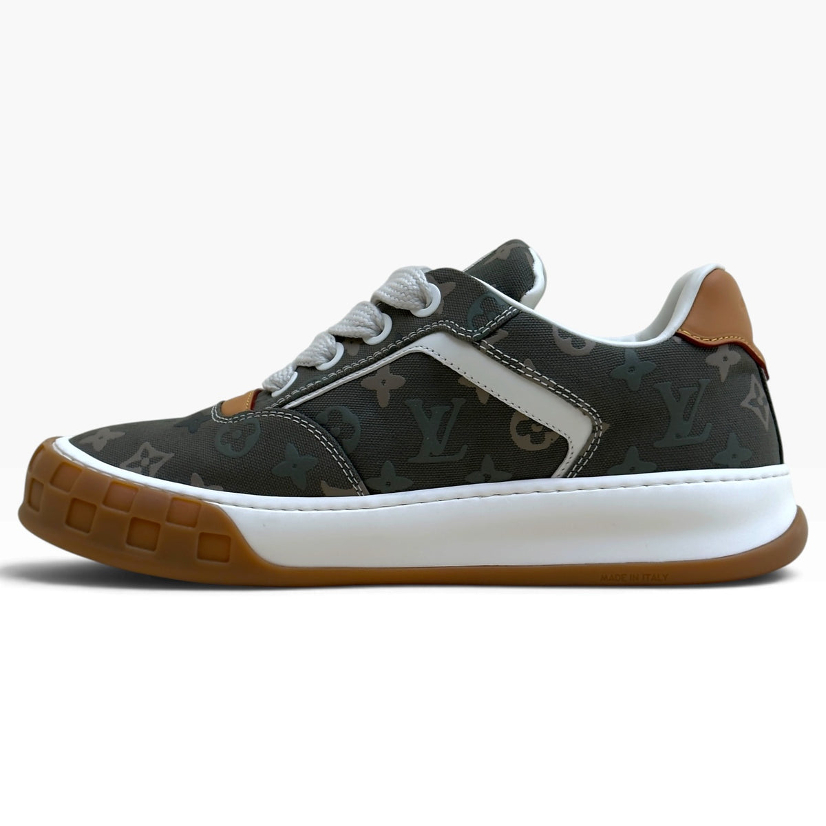LOUIS VUITTON CANVAS MONOGRAM TILTED SNEAKER KHAKI UK10