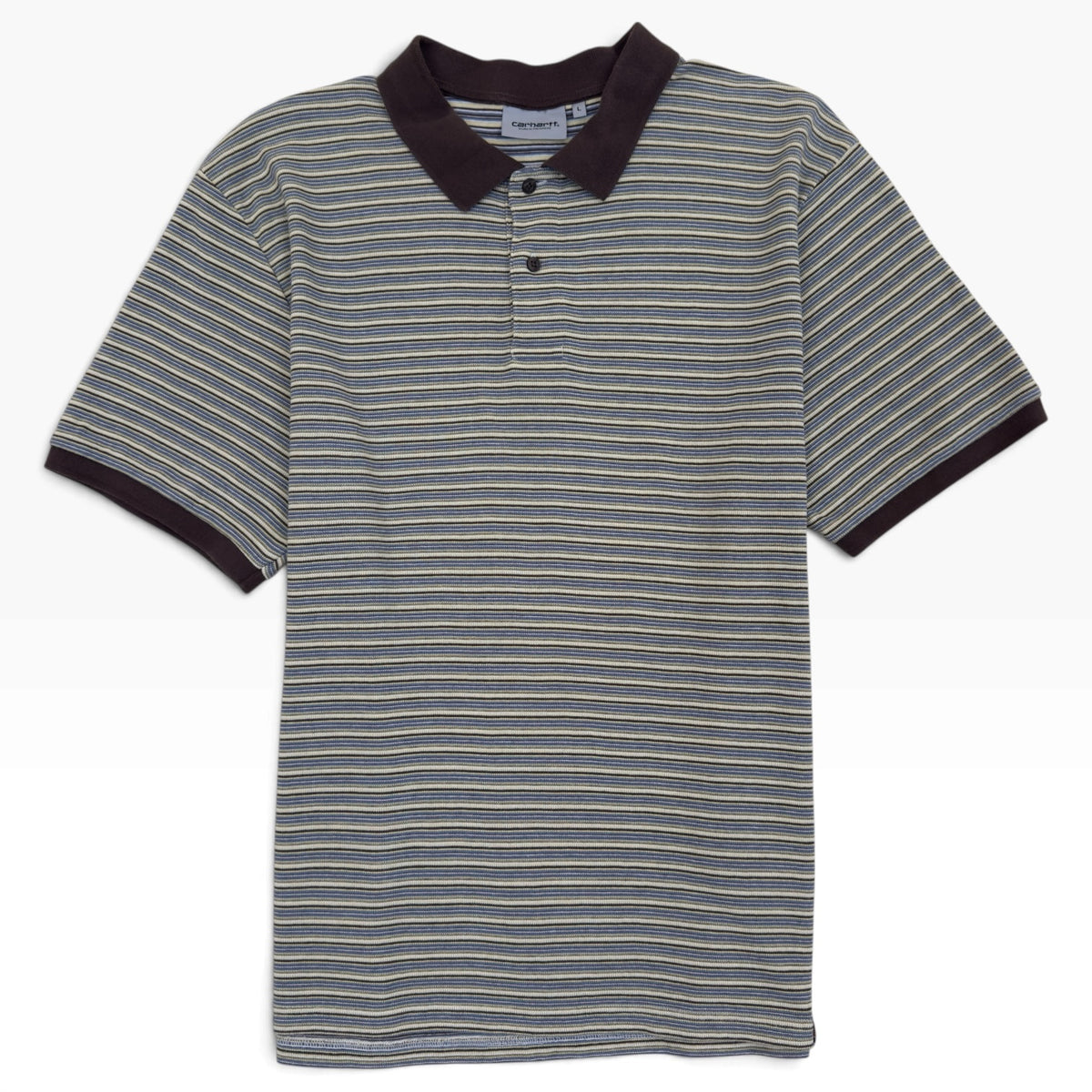 CARHARTT WIP DION STRIPED POLO SHIRT BROWN / BLUE / CREAM L