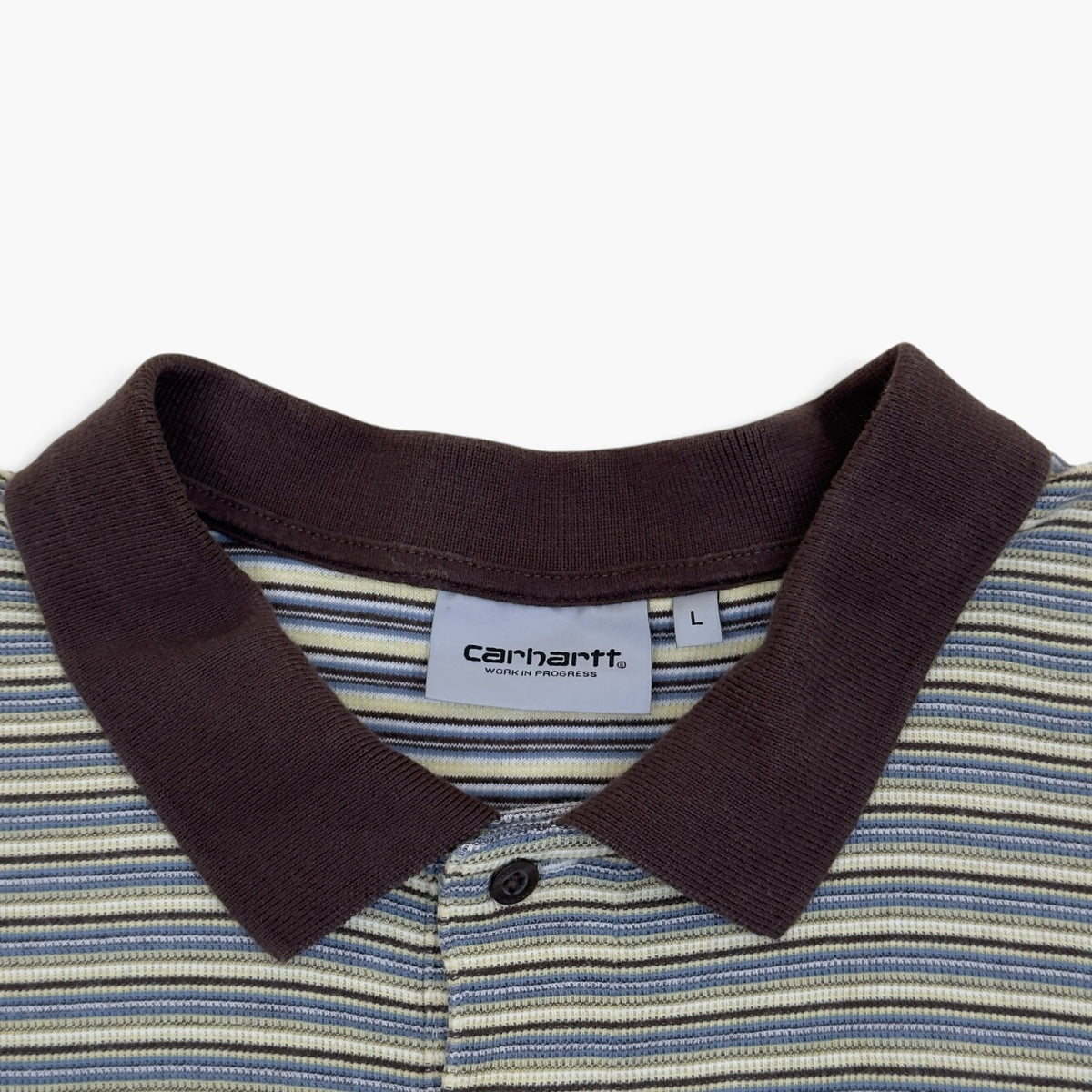CARHARTT WIP DION STRIPED POLO SHIRT BROWN / BLUE / CREAM L