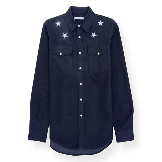 GIVENCHY STAR EMBROIDERED DENIM SHIRT BLACK / WHITE S