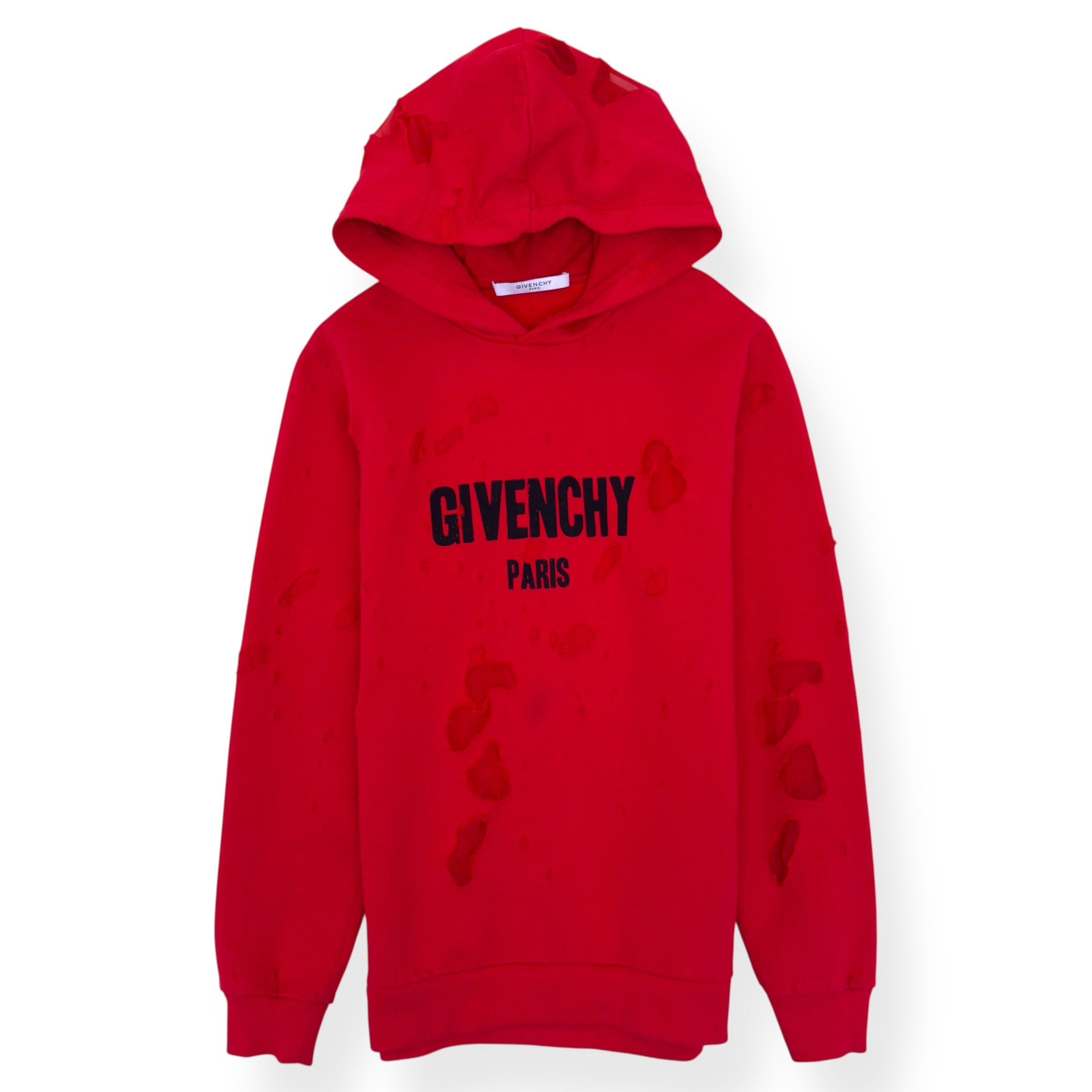 GIVENCHY DISTRESSED LOGO HOODIE RED M