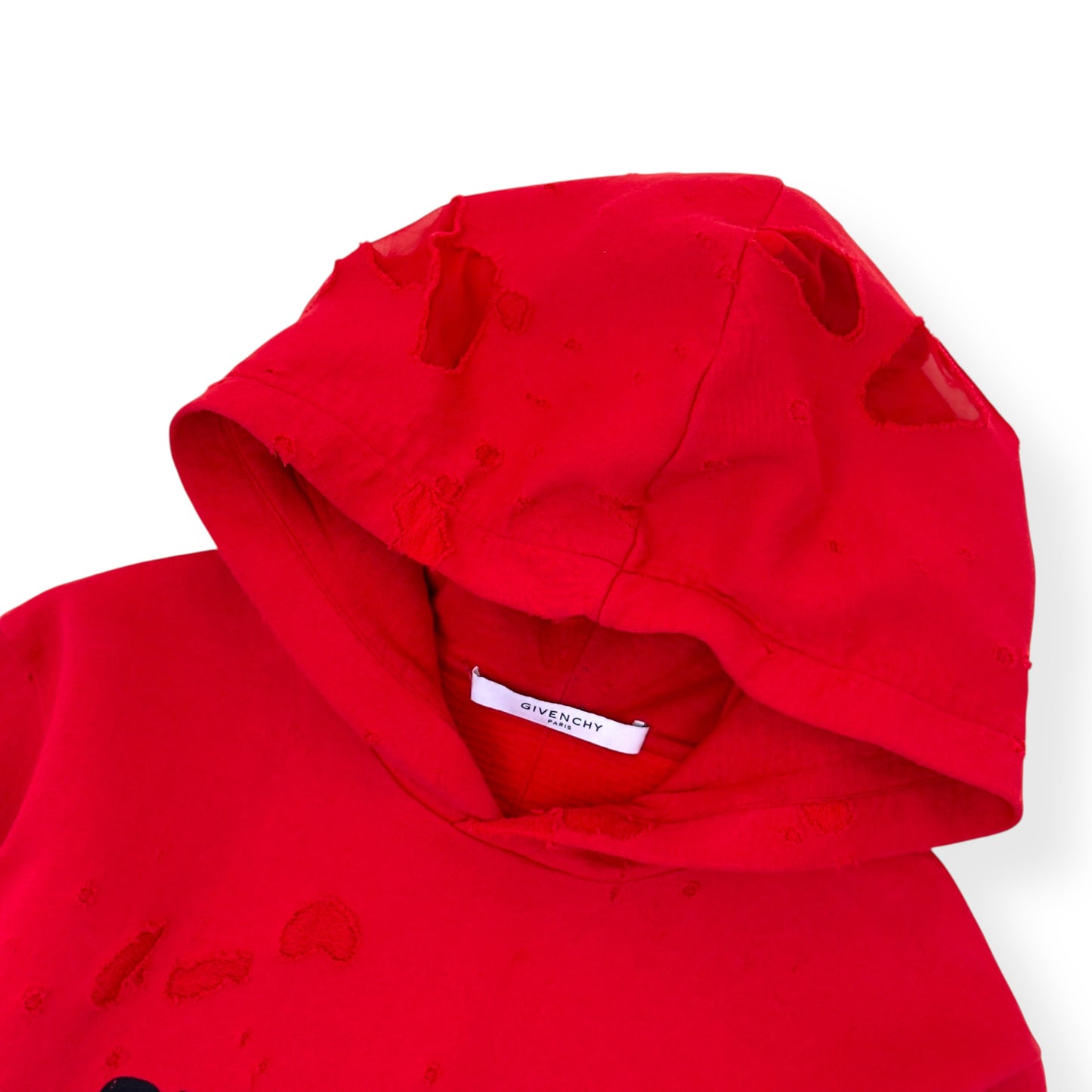 GIVENCHY DISTRESSED LOGO HOODIE RED M