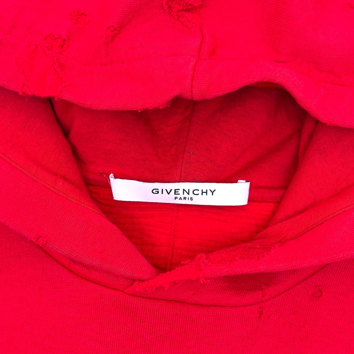GIVENCHY DISTRESSED LOGO HOODIE RED M