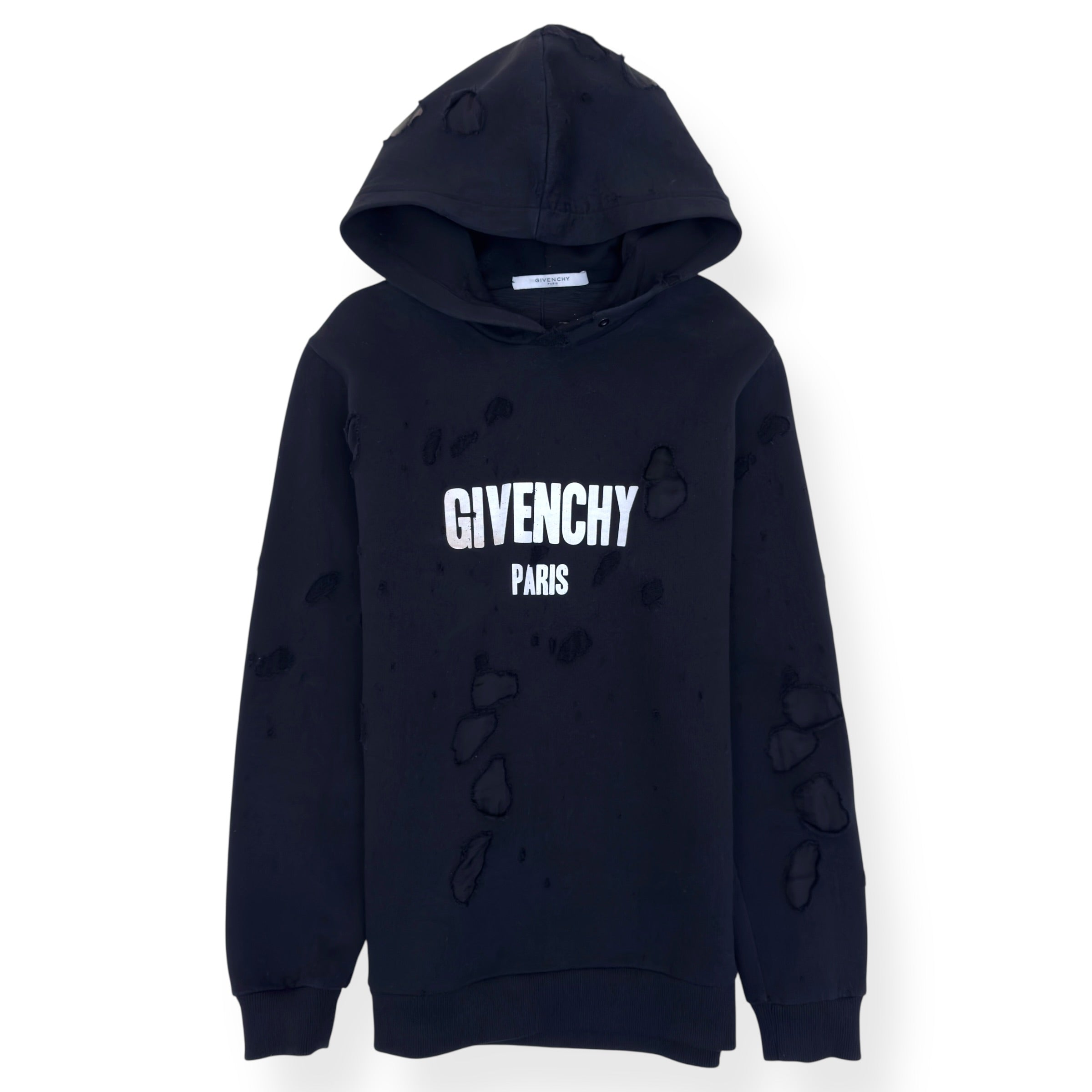 GIVENCHY DISTRESSED LOGO HOODIE BLACK M