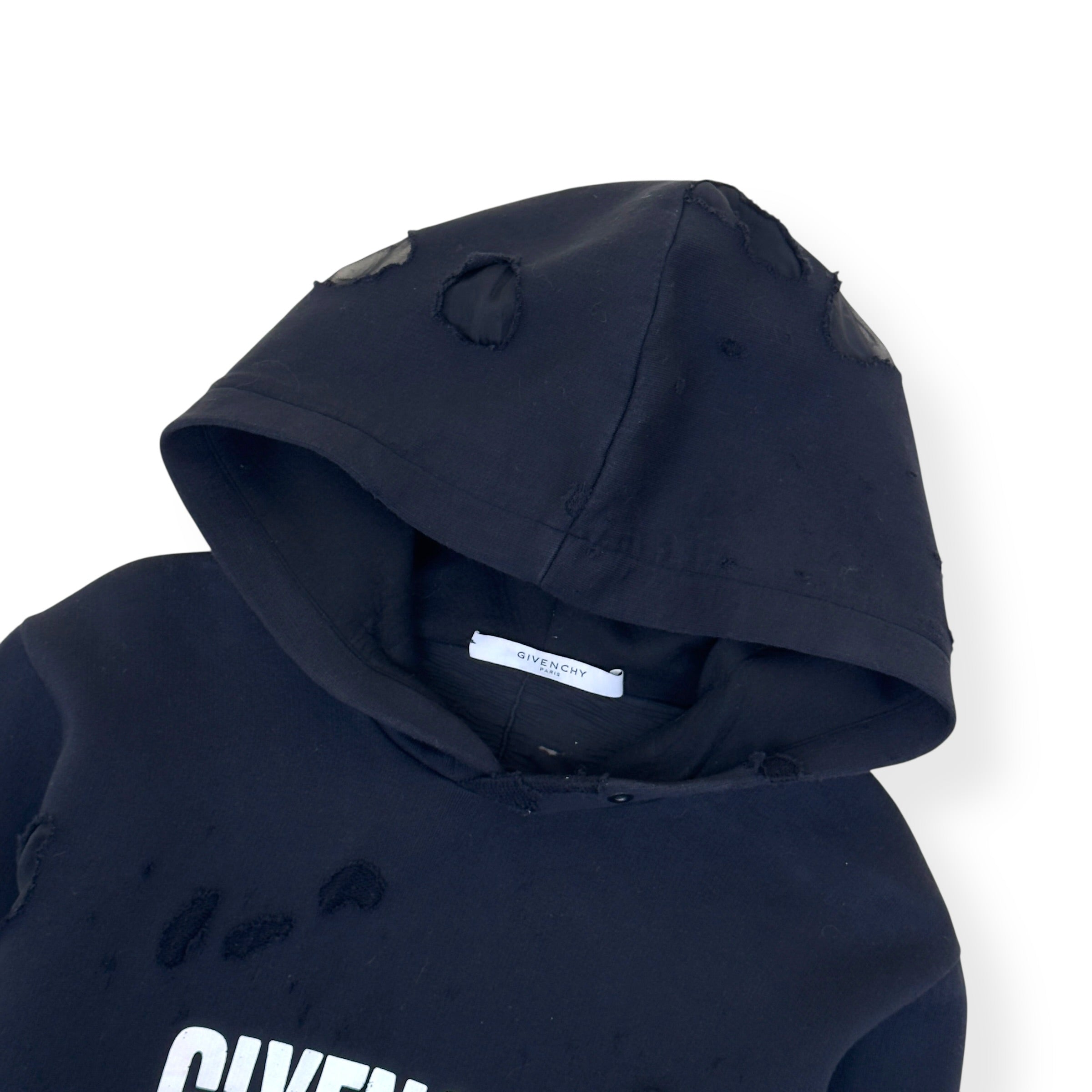 GIVENCHY DISTRESSED LOGO HOODIE BLACK M