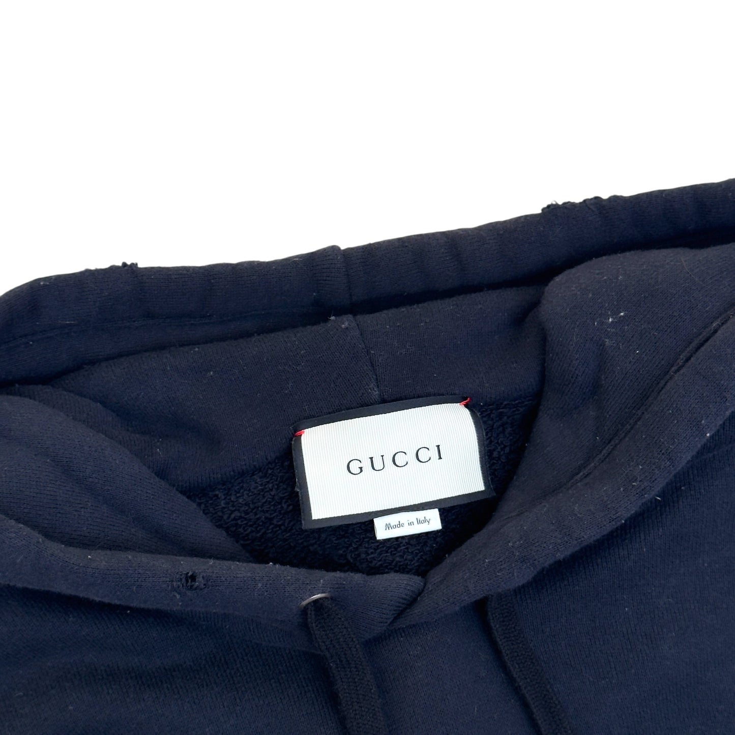 GUCCI LOGO PRINT DISTRESSED HOODIE BLACK M