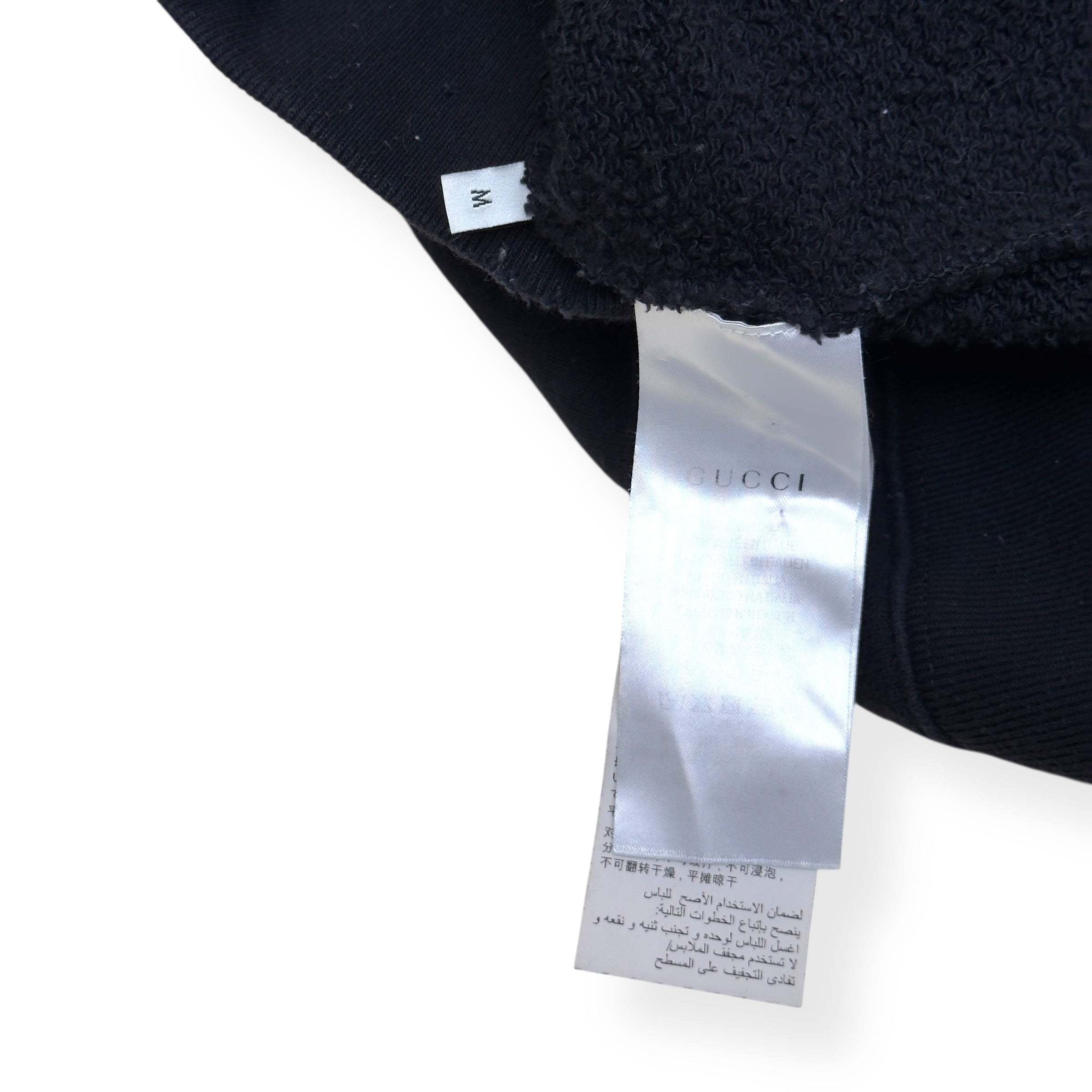 GUCCI LOGO PRINT DISTRESSED HOODIE BLACK M