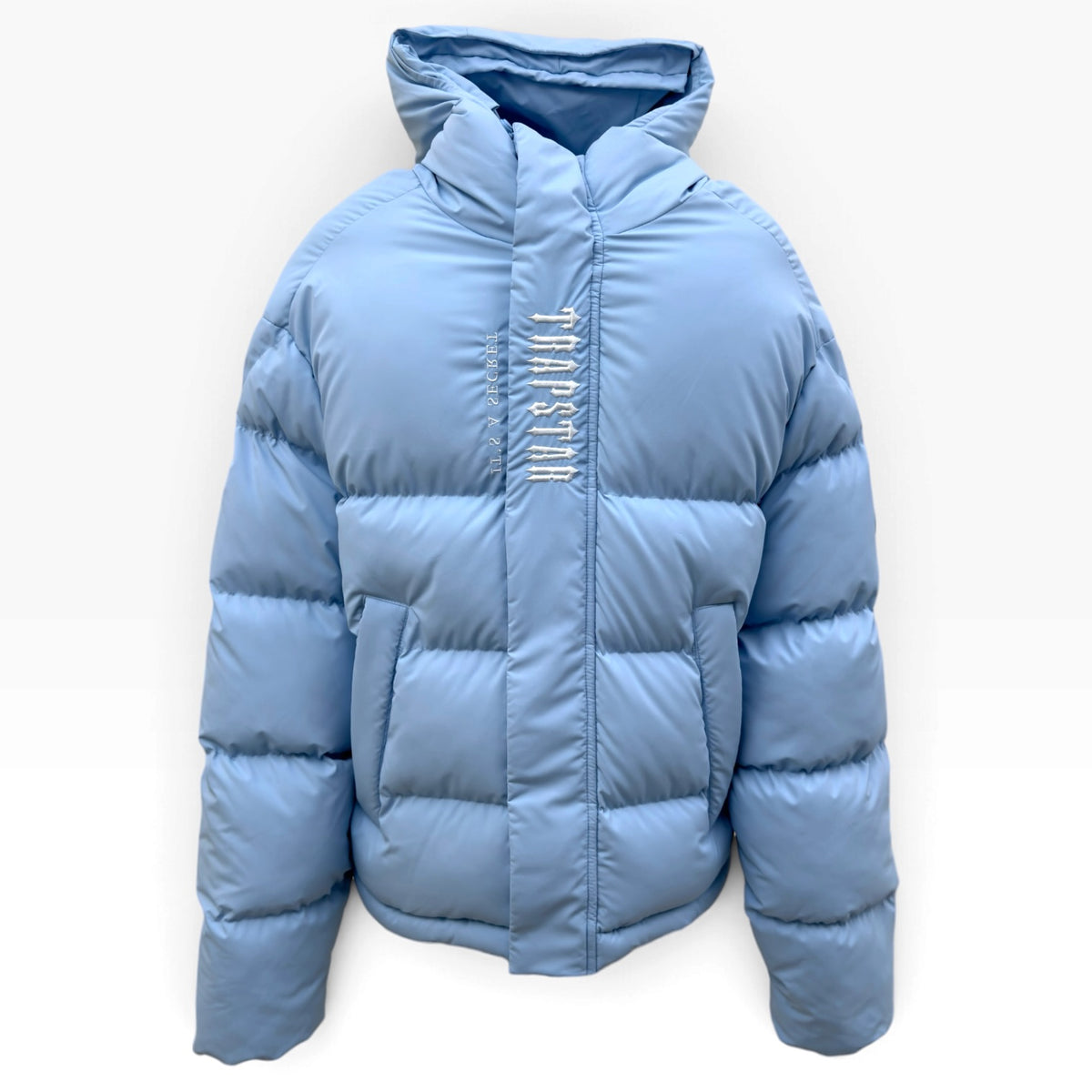 TRAPSTAR DECODED HOODED PUFFER JACKET ICE BLUE L