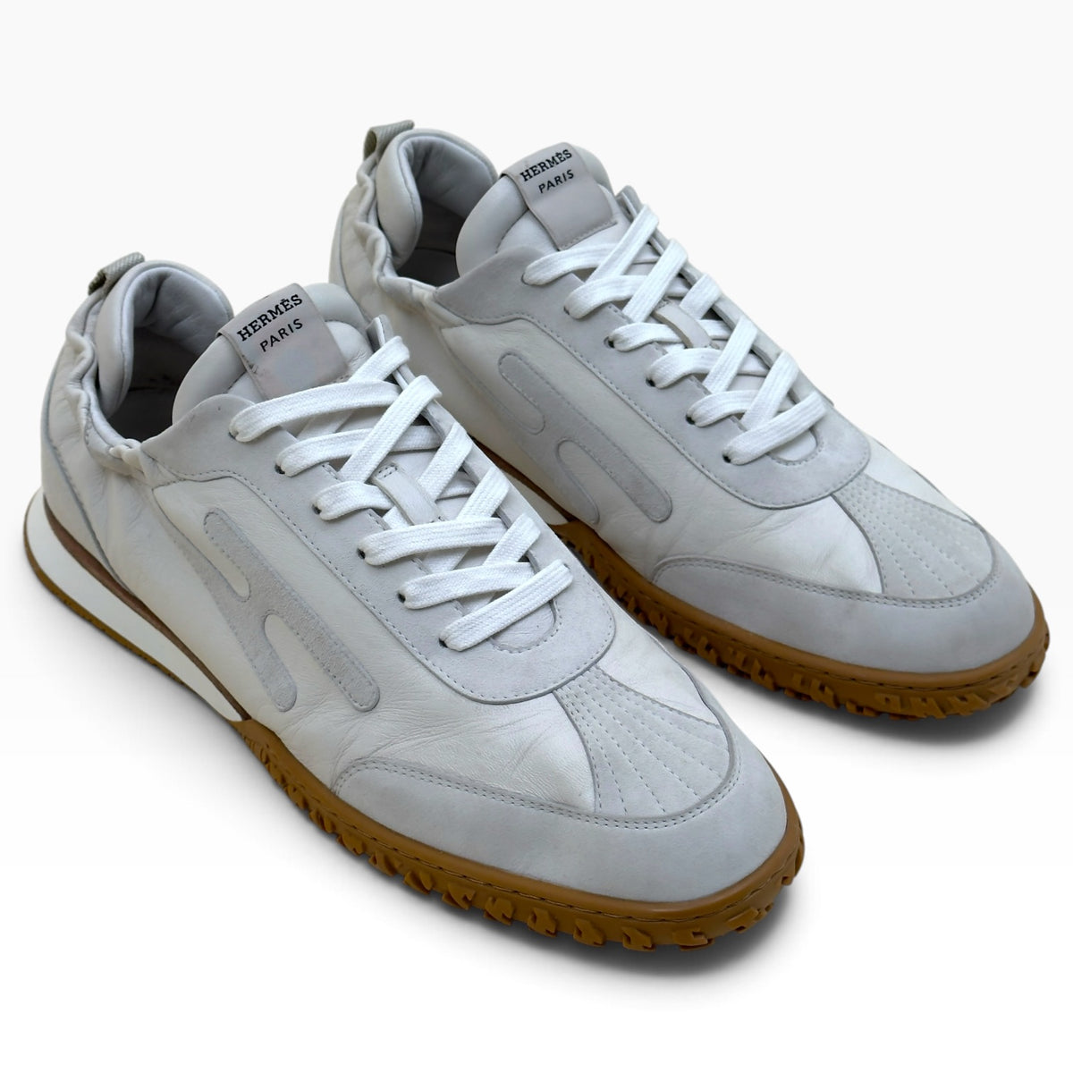 HERMÈS JET LOW SUEDE / LEATHER SNEAKER WHITE / GREY 45 / UK11