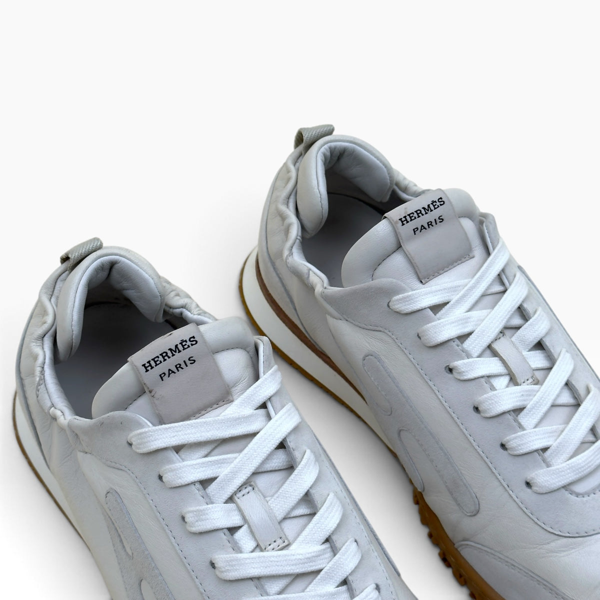 HERMÈS JET LOW SUEDE / LEATHER SNEAKER WHITE / GREY 45 / UK11