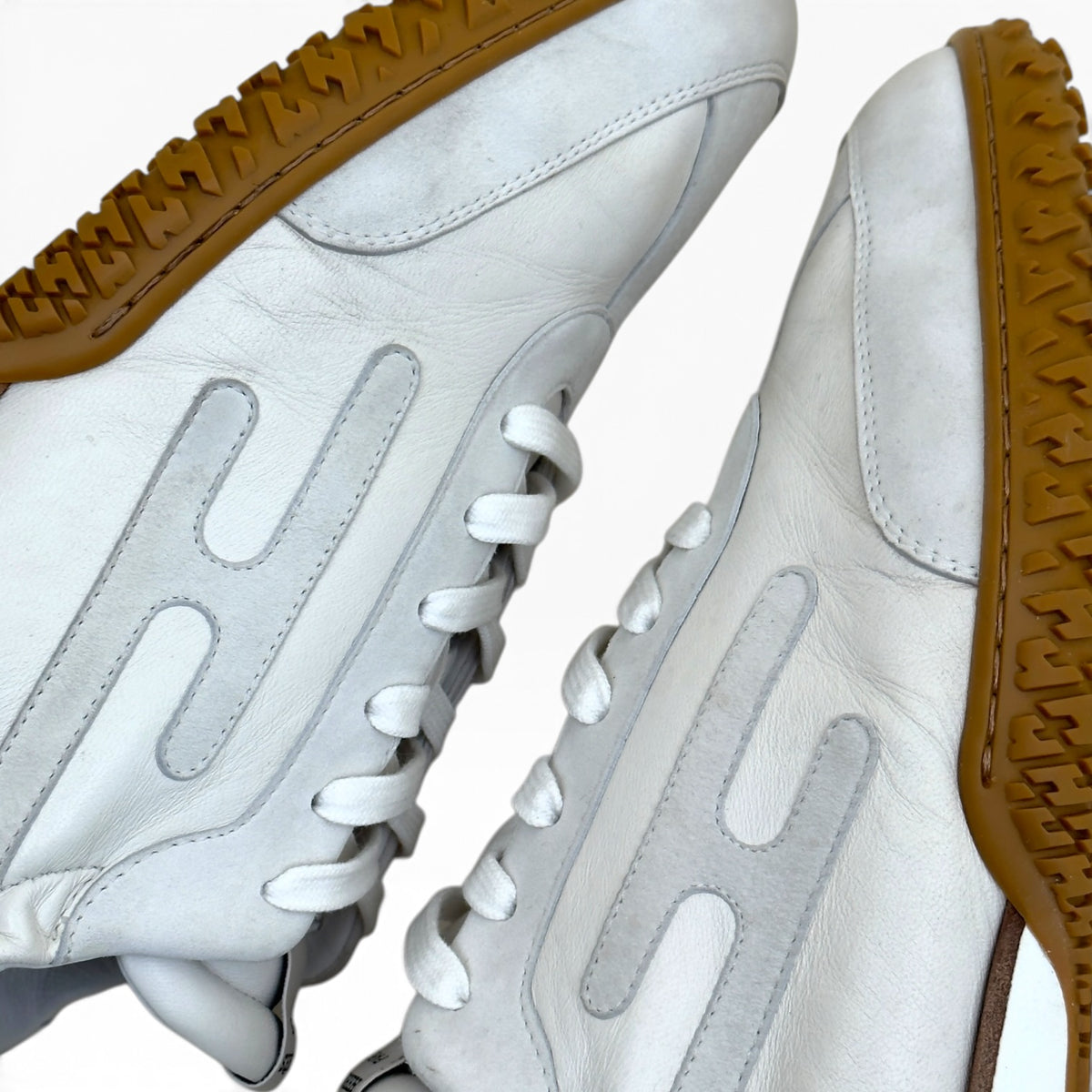 HERMÈS JET LOW SUEDE / LEATHER SNEAKER WHITE / GREY 45 / UK11