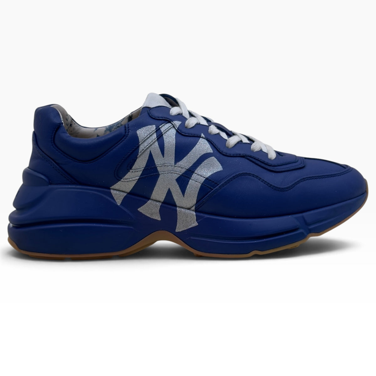 GUCCI RHYTON NY YANKEES LEATHER SNEAKER ROYAL BLUE UK6.5