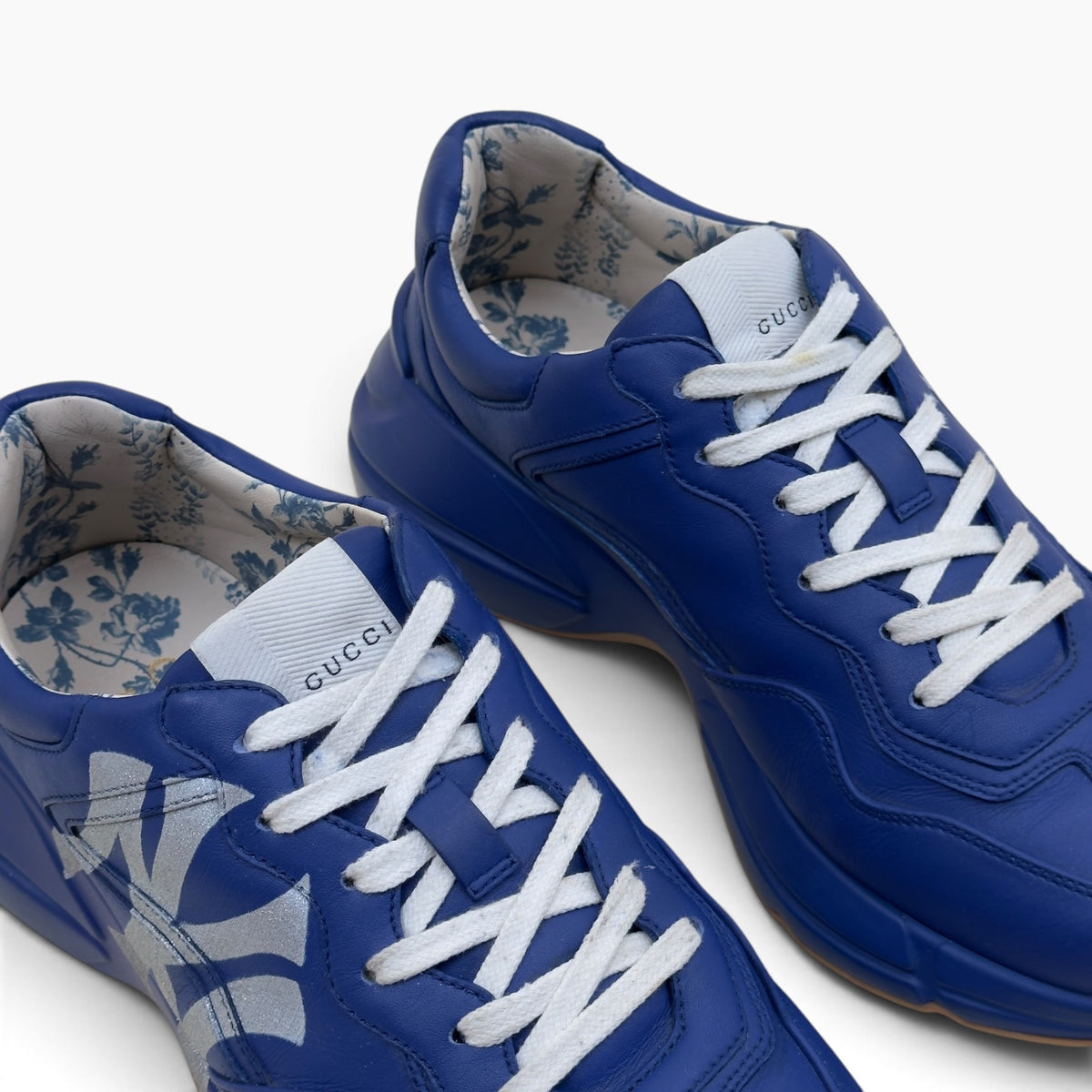 GUCCI RHYTON NY YANKEES LEATHER SNEAKER ROYAL BLUE UK6.5