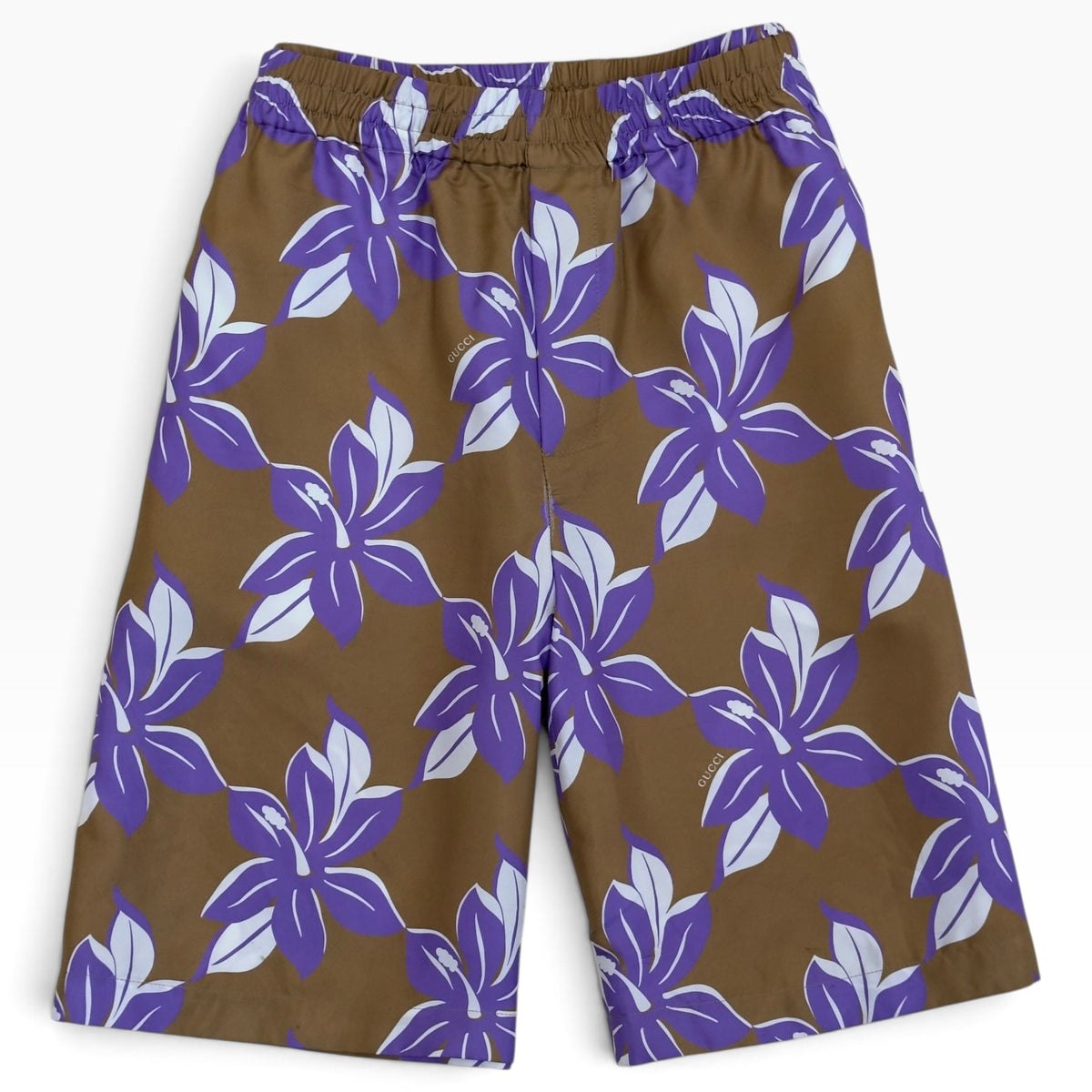 GUCCI FLORAL SILK SHORTS BROWN / PURPLE 48 / M