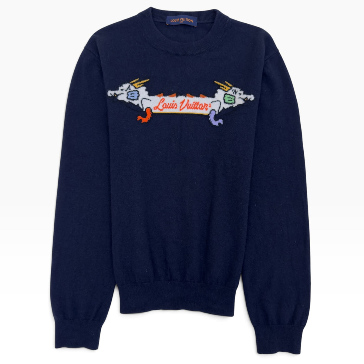 LOUIS VUITTON X NIGO INTARSIA CASHMERE CREW NECK JUMPER NAVY M