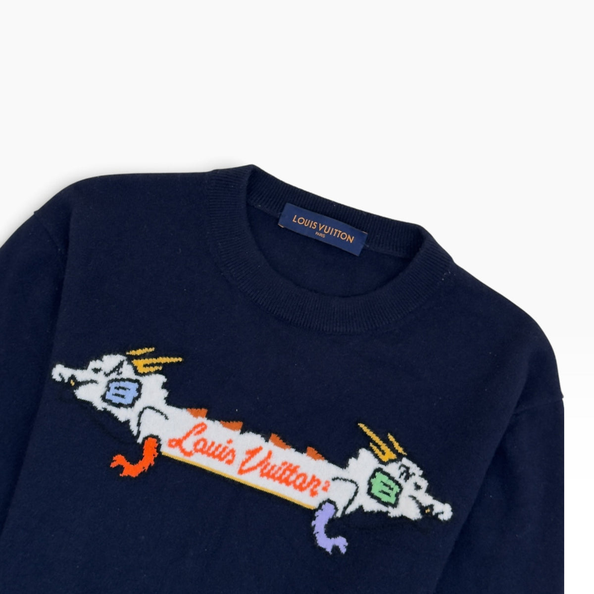 LOUIS VUITTON X NIGO INTARSIA CASHMERE CREW NECK JUMPER NAVY M