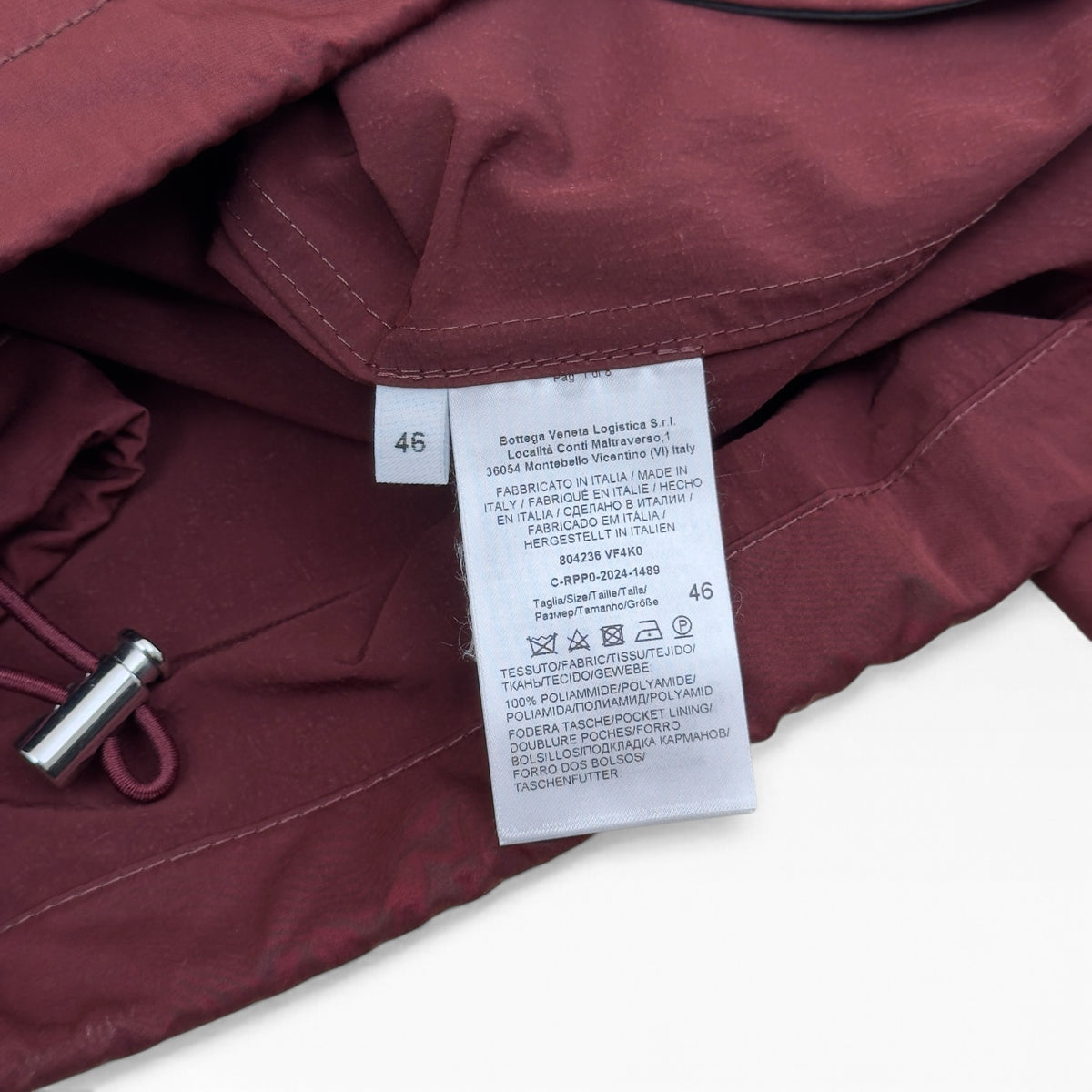 BOTTEGA VENETA HOODED ZIP-UP JACKET BURGUNDY 46 / XL