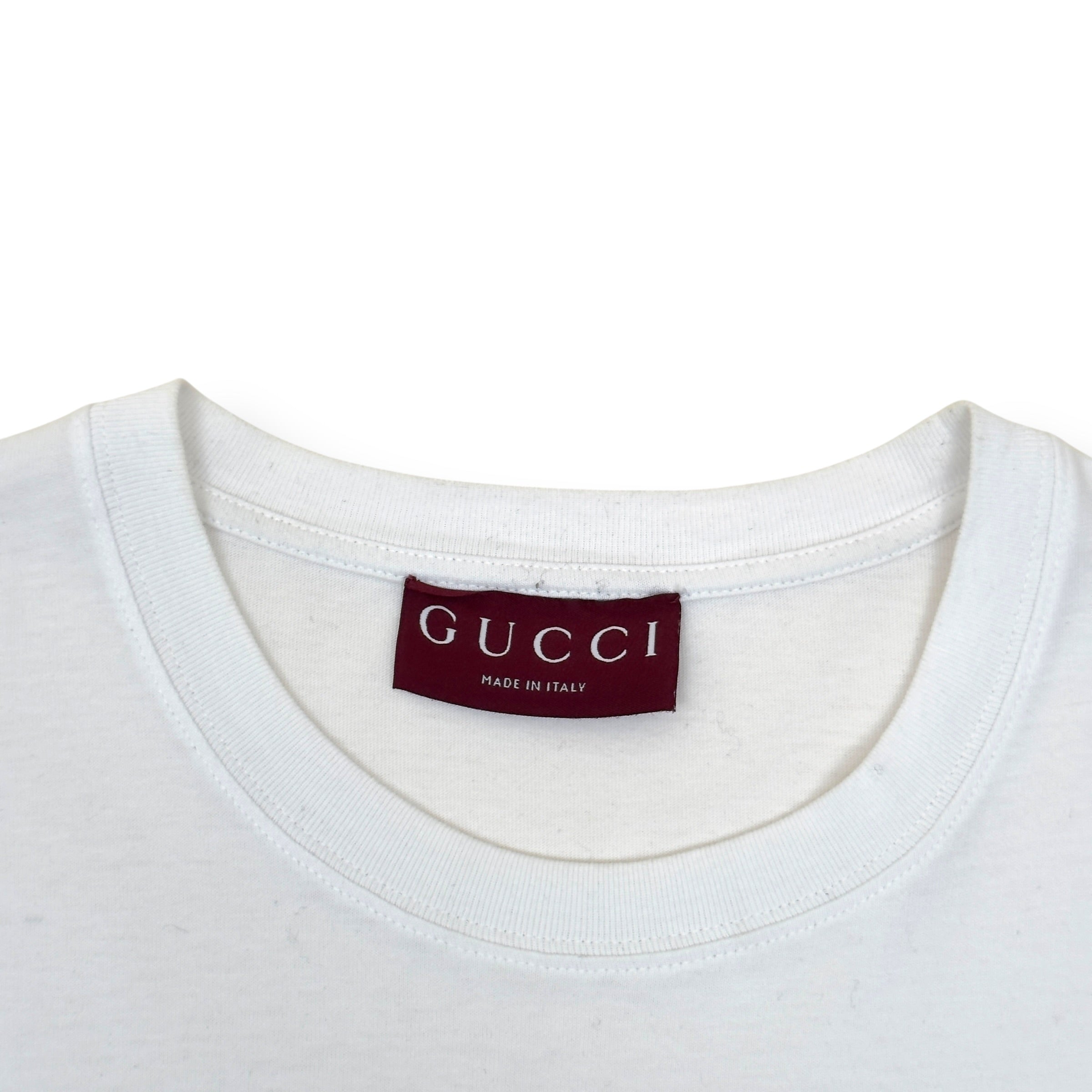 GUCCI EMBROIDERED LOGO COTTON T-SHIRT WHITE XL