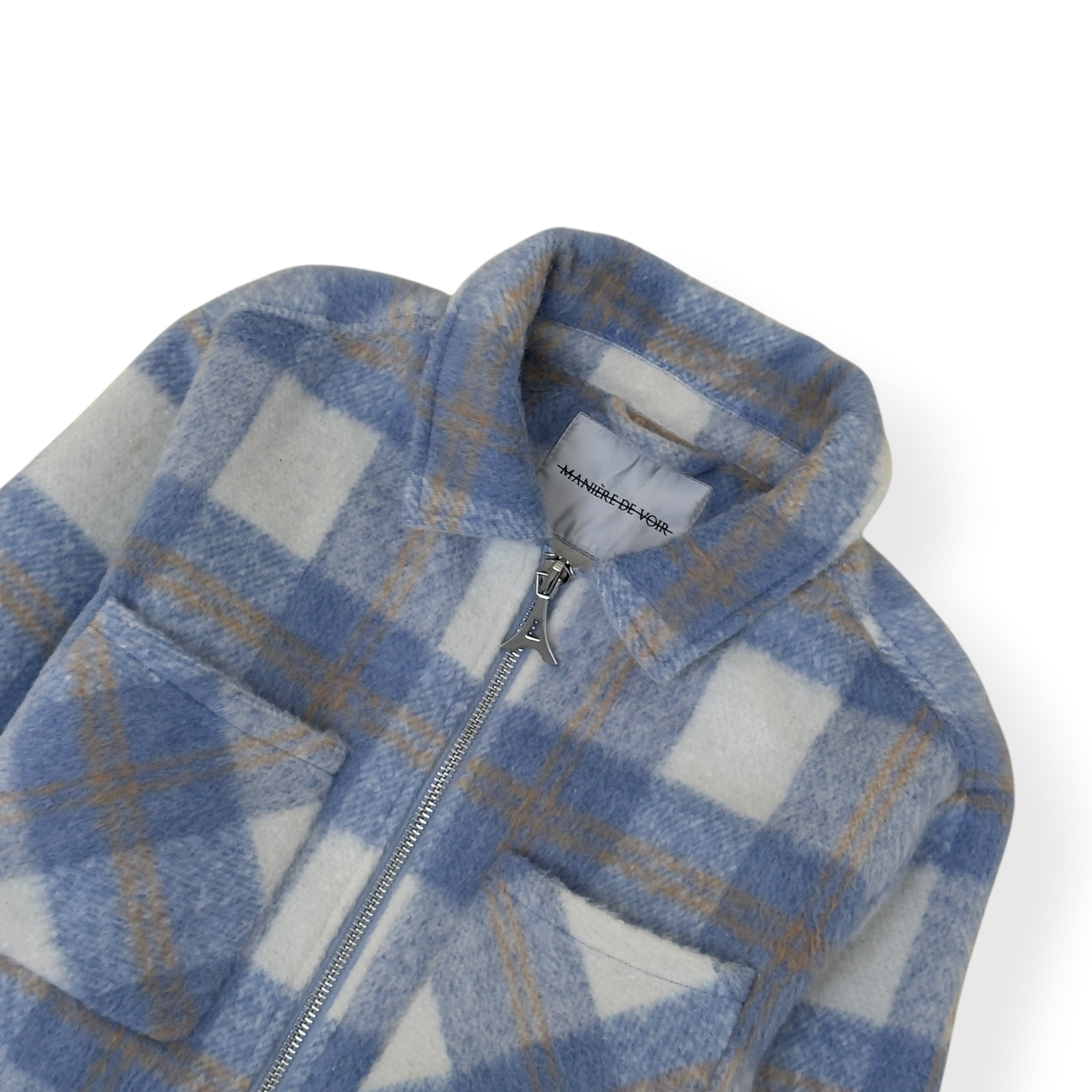 MANIERE DE VOIR CHECK WOOL BLEND JACKET BLUE / GREY M