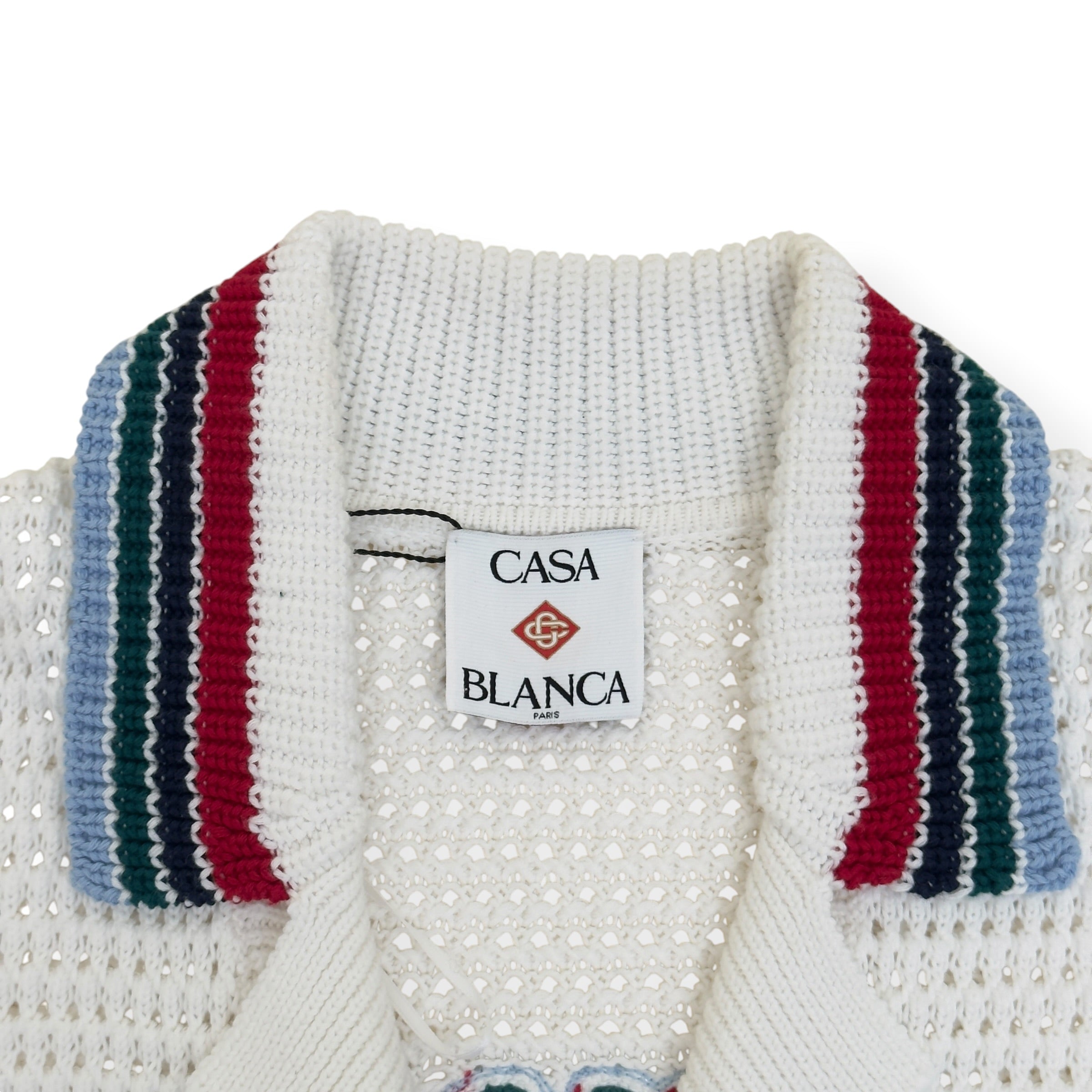 CASABLANCA CROCHET KNIT POLO SHIRT WHITE M