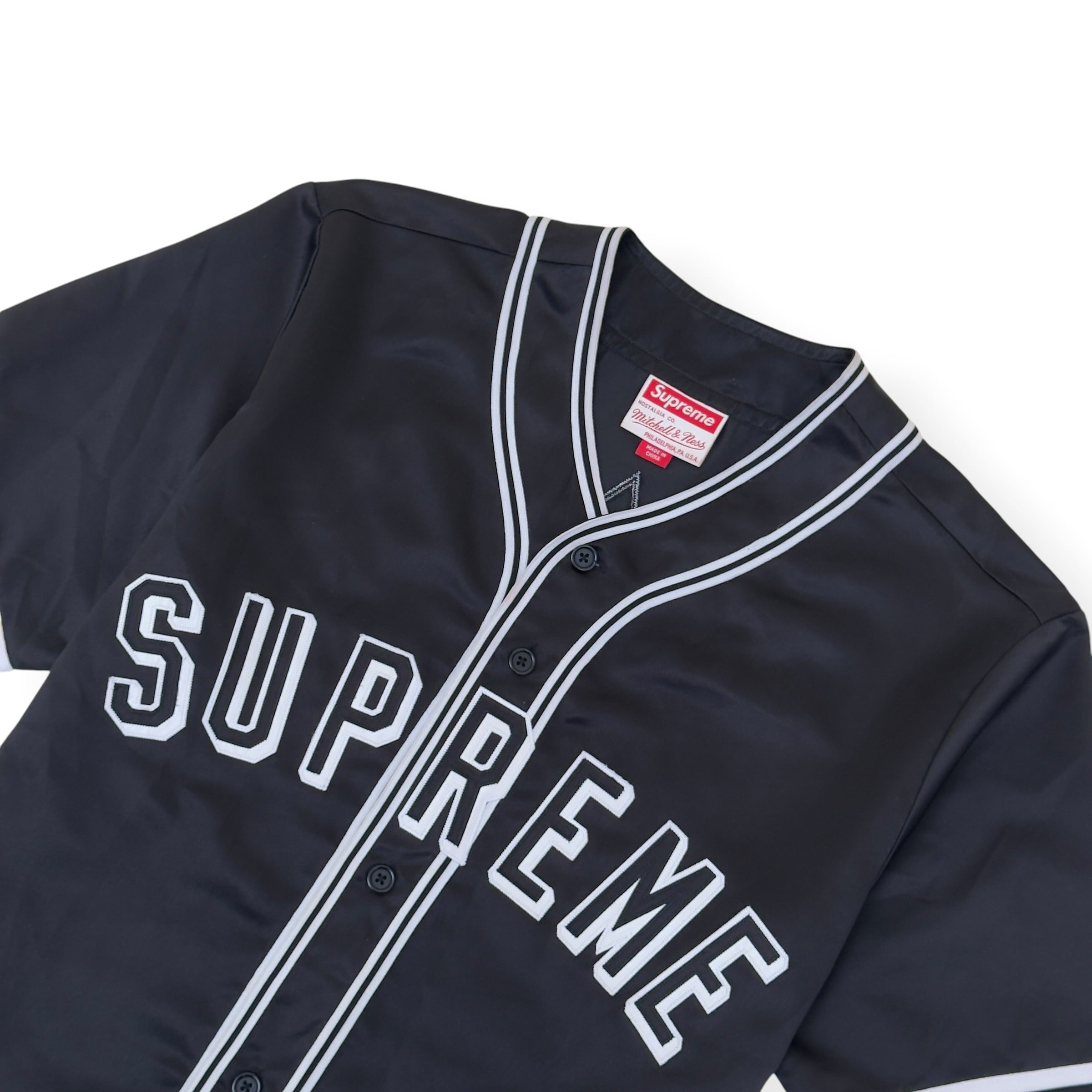 SUPREME MITCHELL & NESS SATIN BASEBALL JERSEY BLACK M