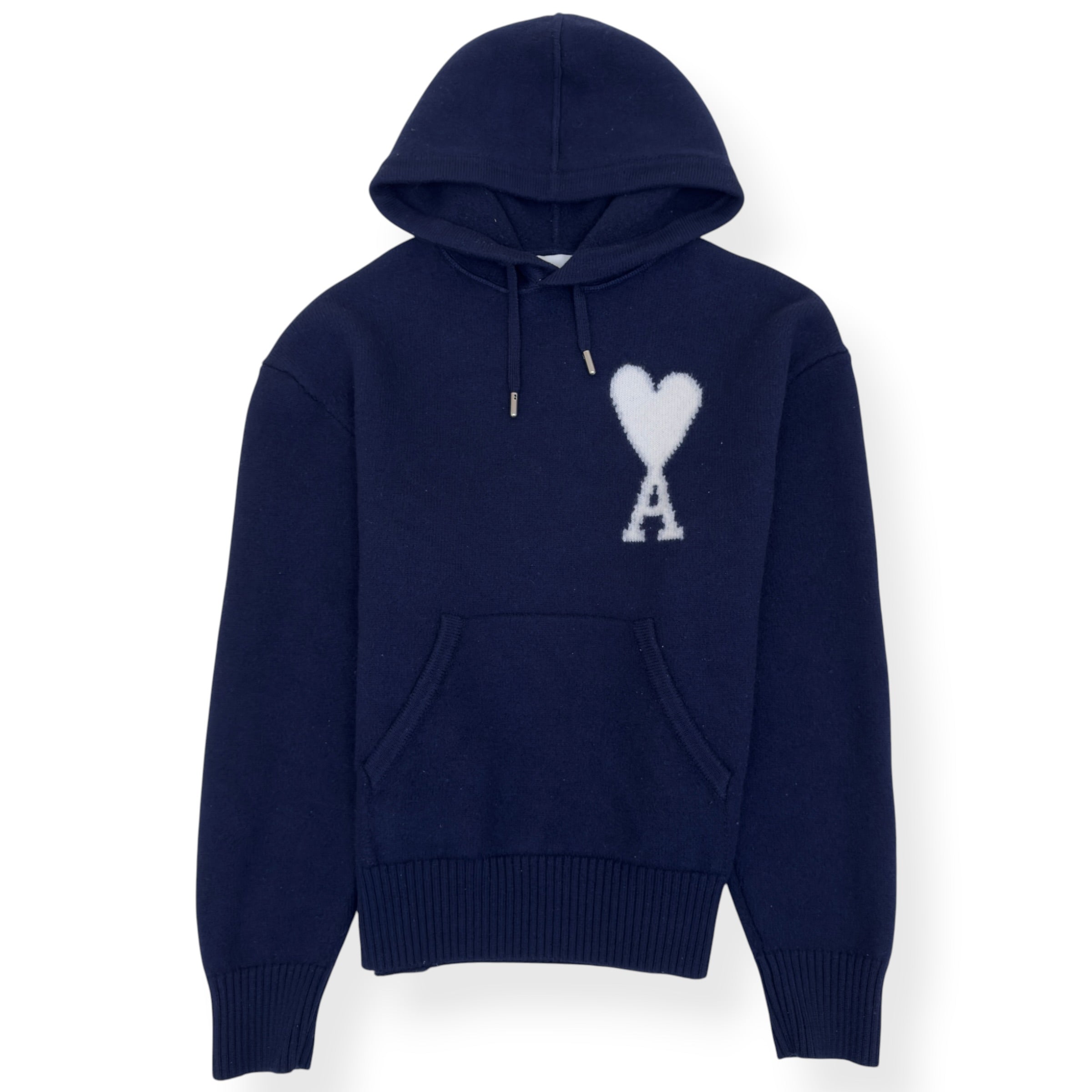AMI PARIS A HEART KNITTED HOODIE NAVY L