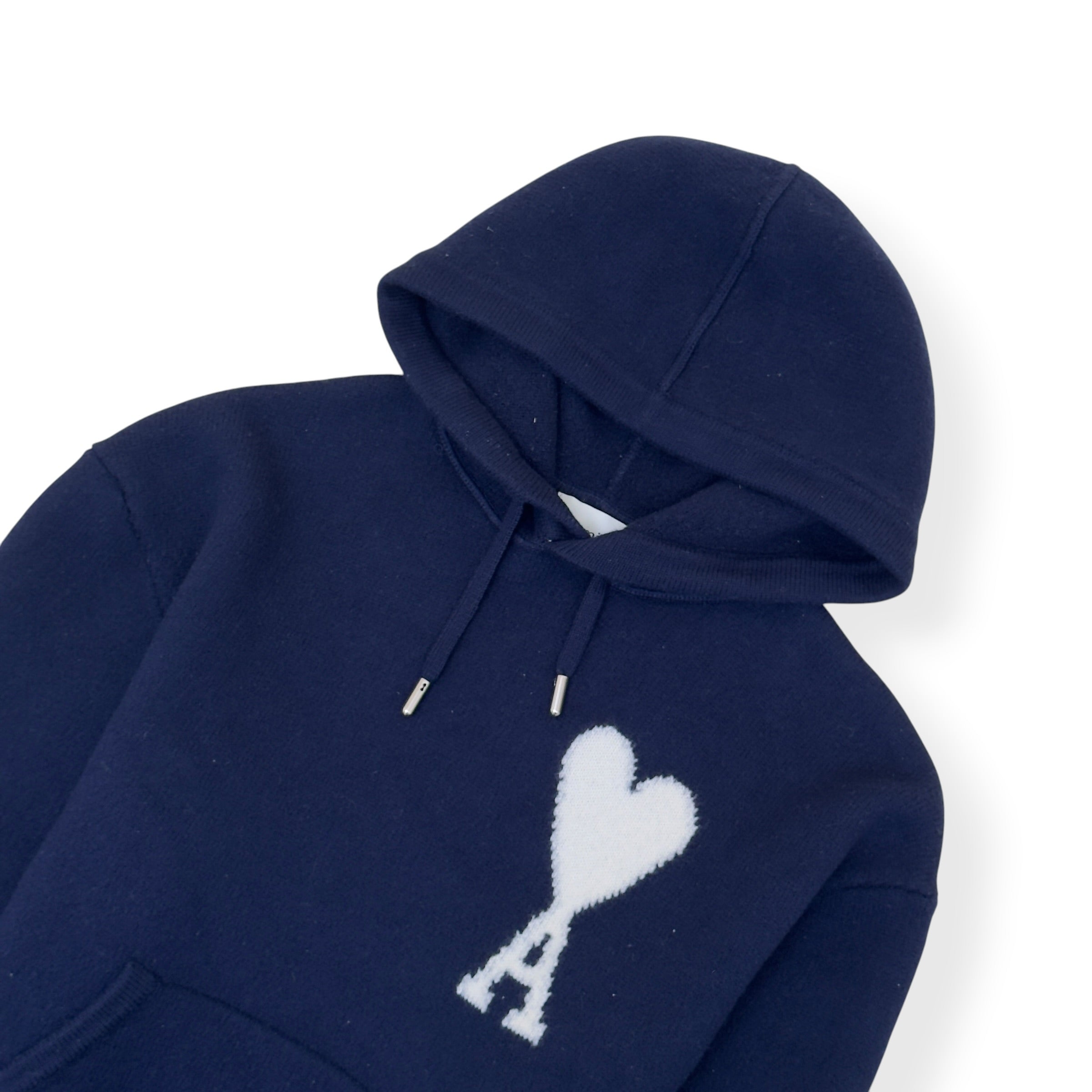 AMI PARIS A HEART KNITTED HOODIE NAVY L