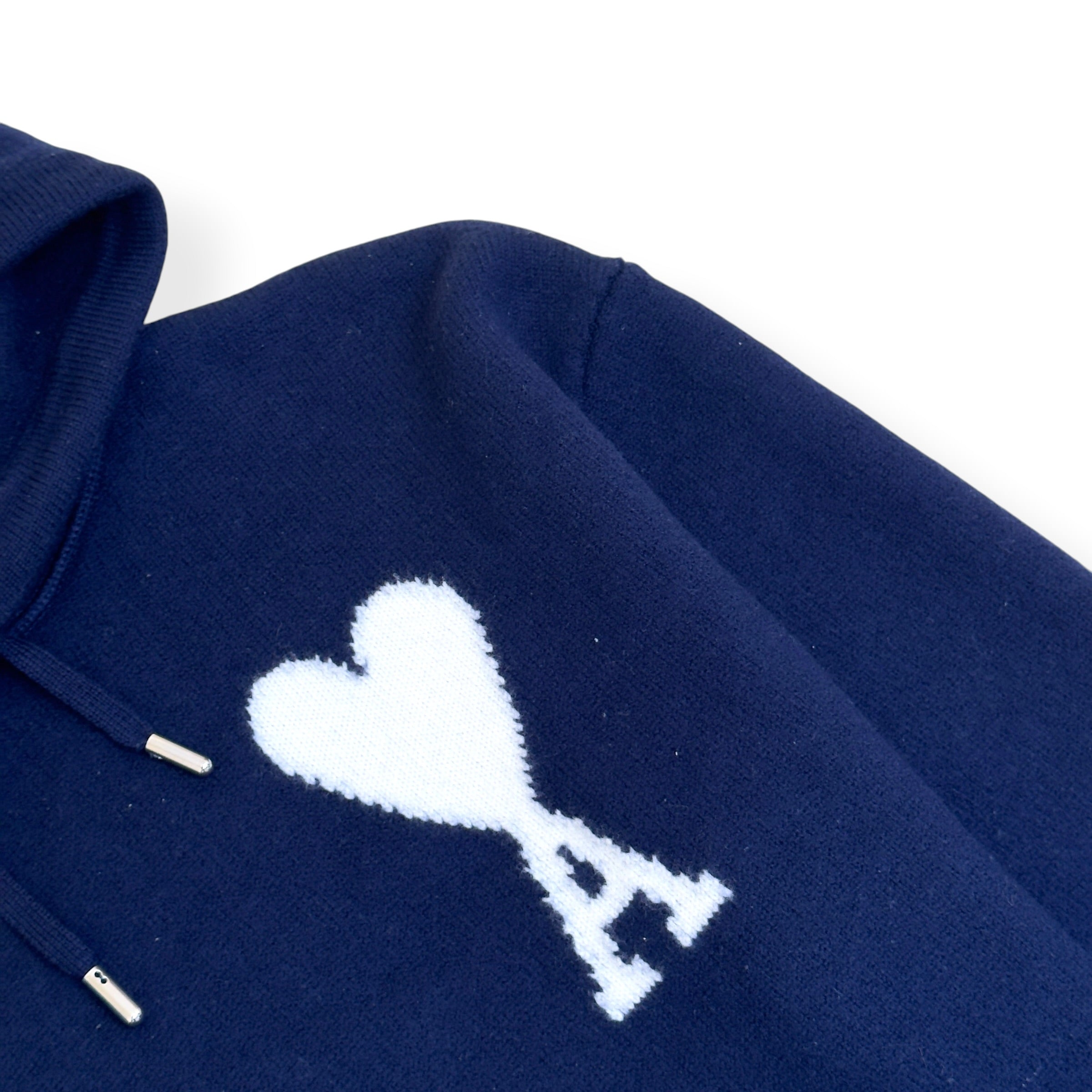 AMI PARIS A HEART KNITTED HOODIE NAVY L