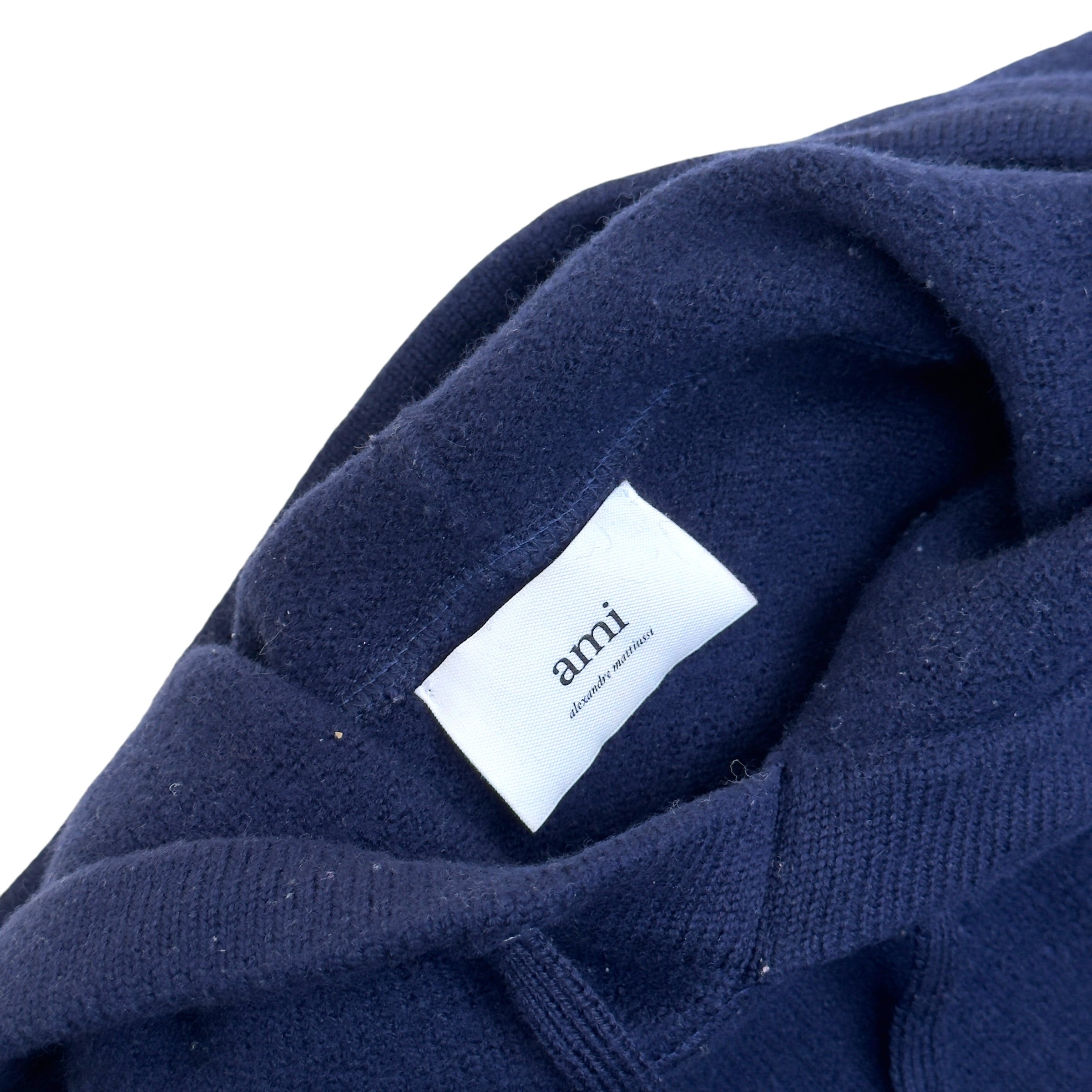 AMI PARIS A HEART KNITTED HOODIE NAVY L