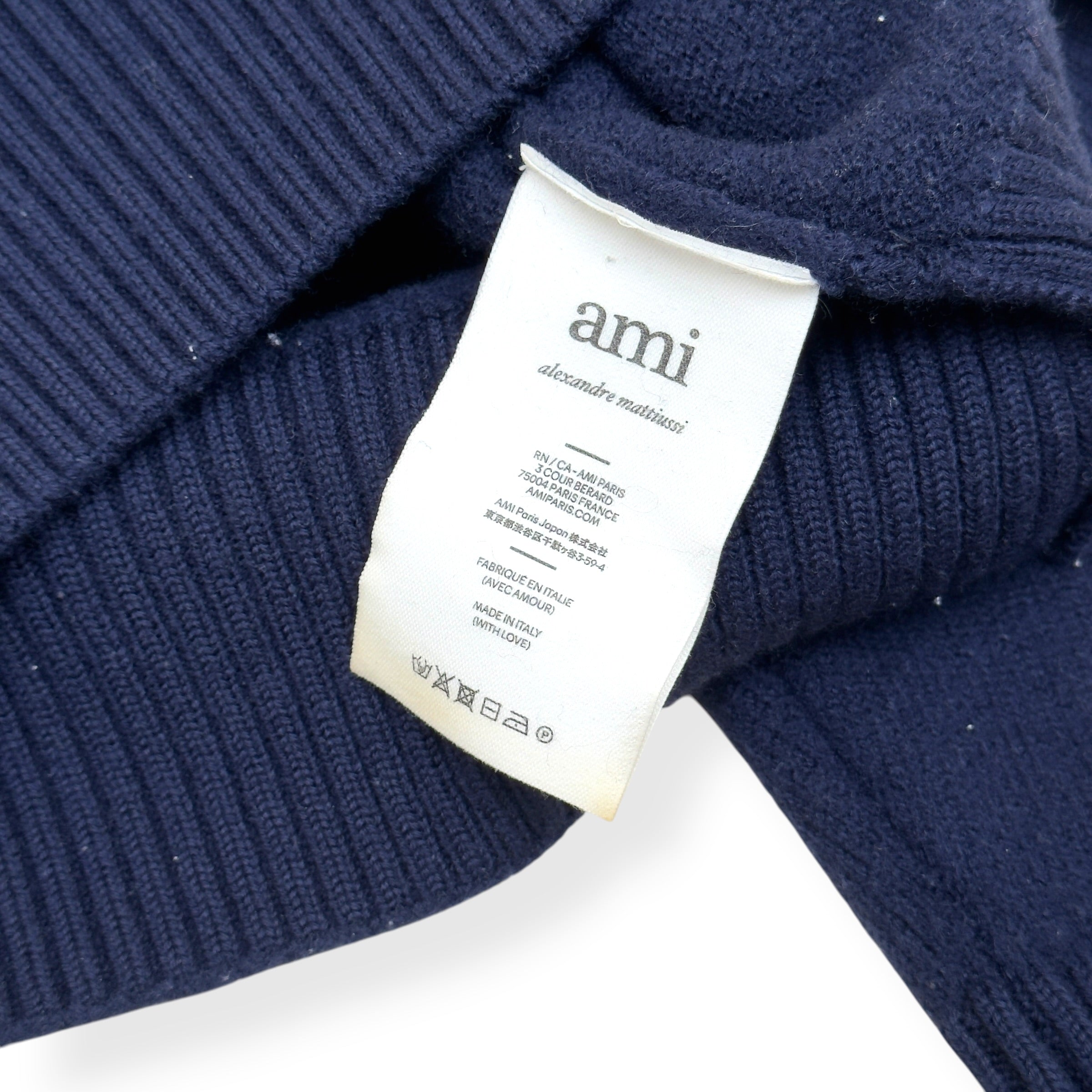 AMI PARIS A HEART KNITTED HOODIE NAVY L