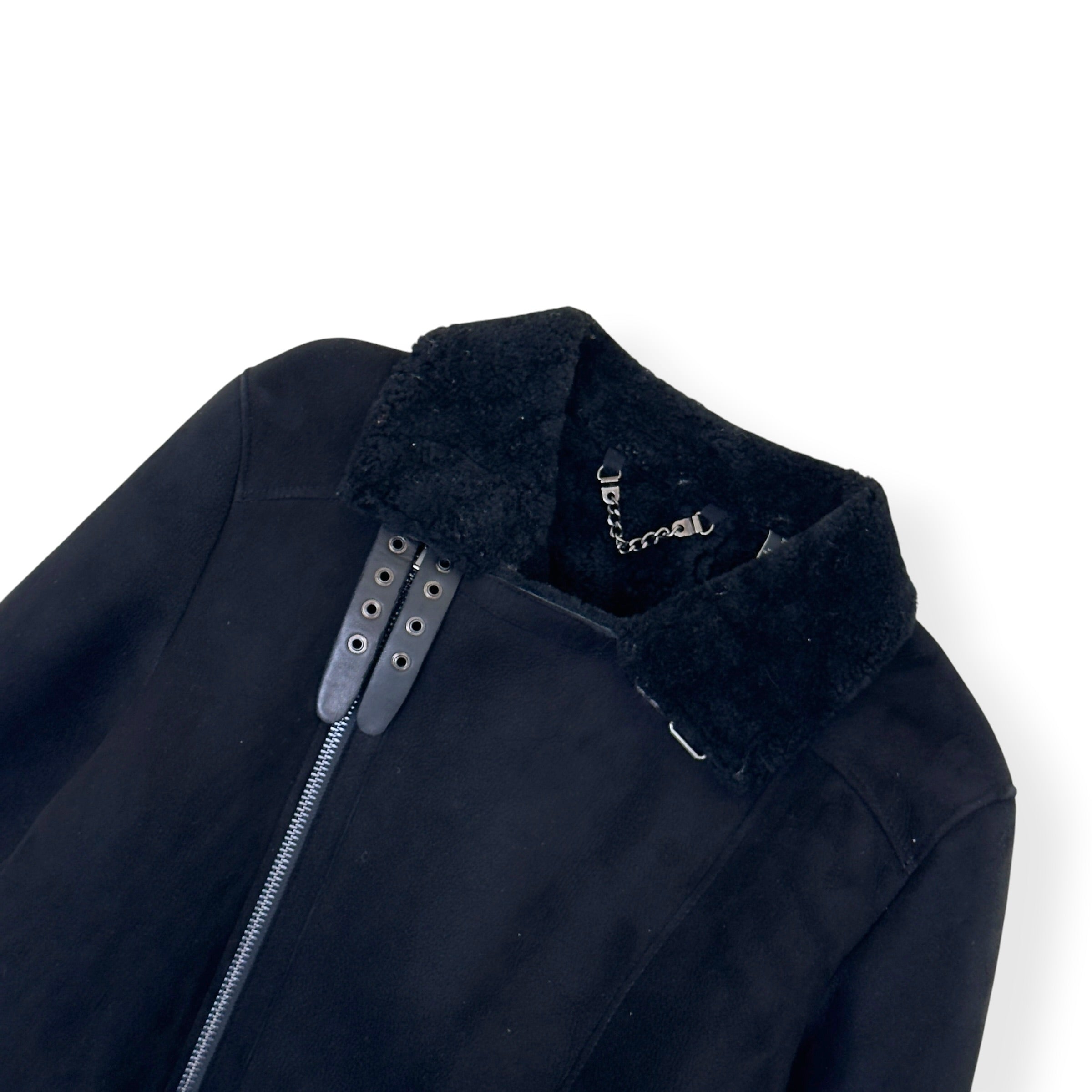 SCOTCH & SODA SHEARLING LEATHER BIKER JACKET BLACK M