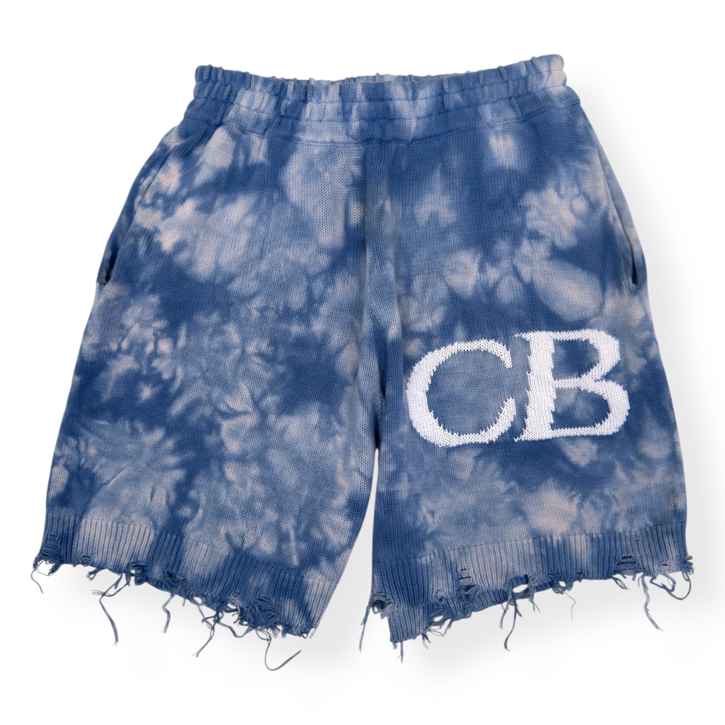 COLE BUXTON DISTRESSED KNIT SHORTS COBALT BLUE M