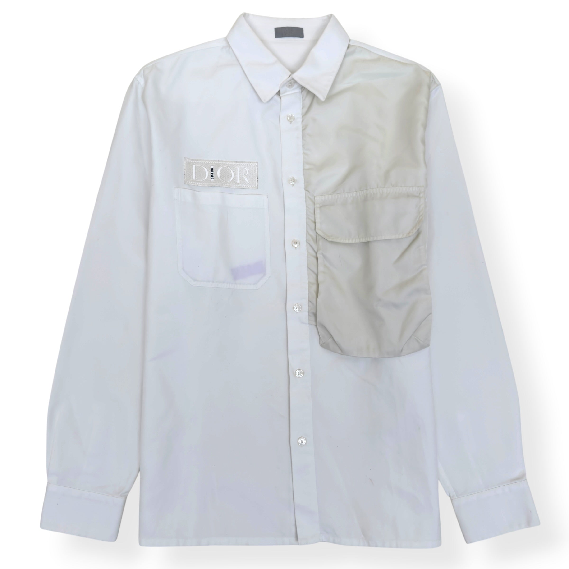 DIOR X SACAI EMBROIDERED LOGO COTTON OVERSHIRT WHITE 43 / XL