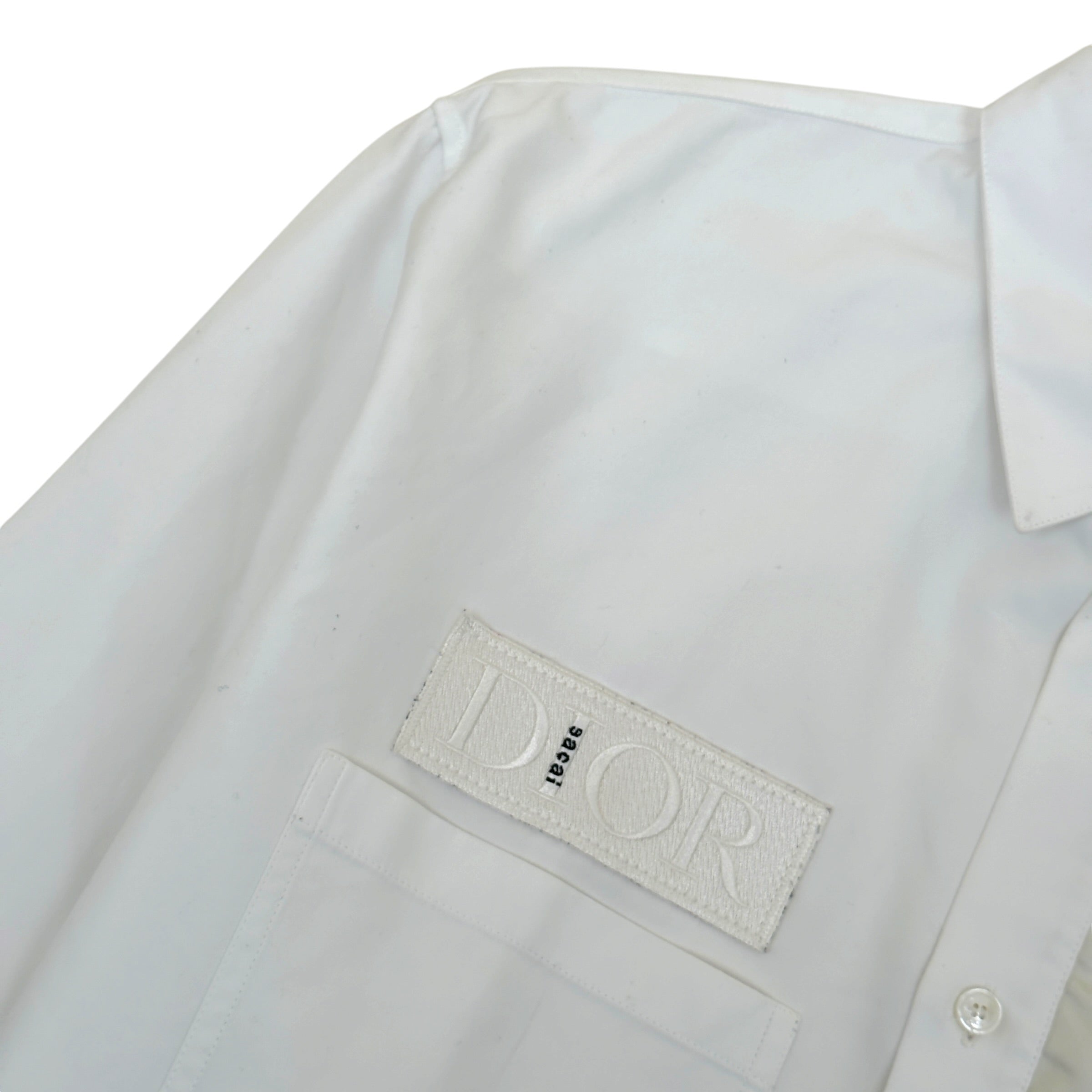 DIOR X SACAI EMBROIDERED LOGO COTTON OVERSHIRT WHITE 43 / XL